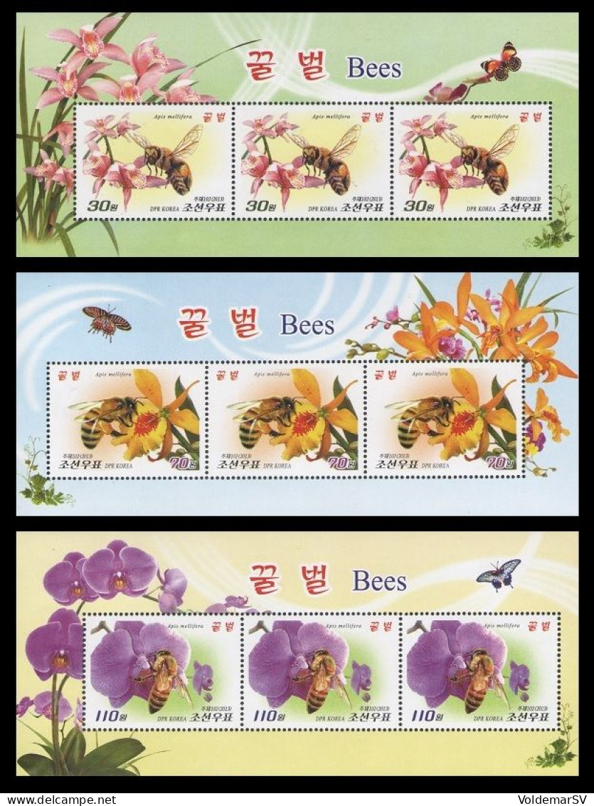 North Korea 2013 Mih. 6002/04 Fauna. Bees (3 M/S) MNH ** - Korea, North