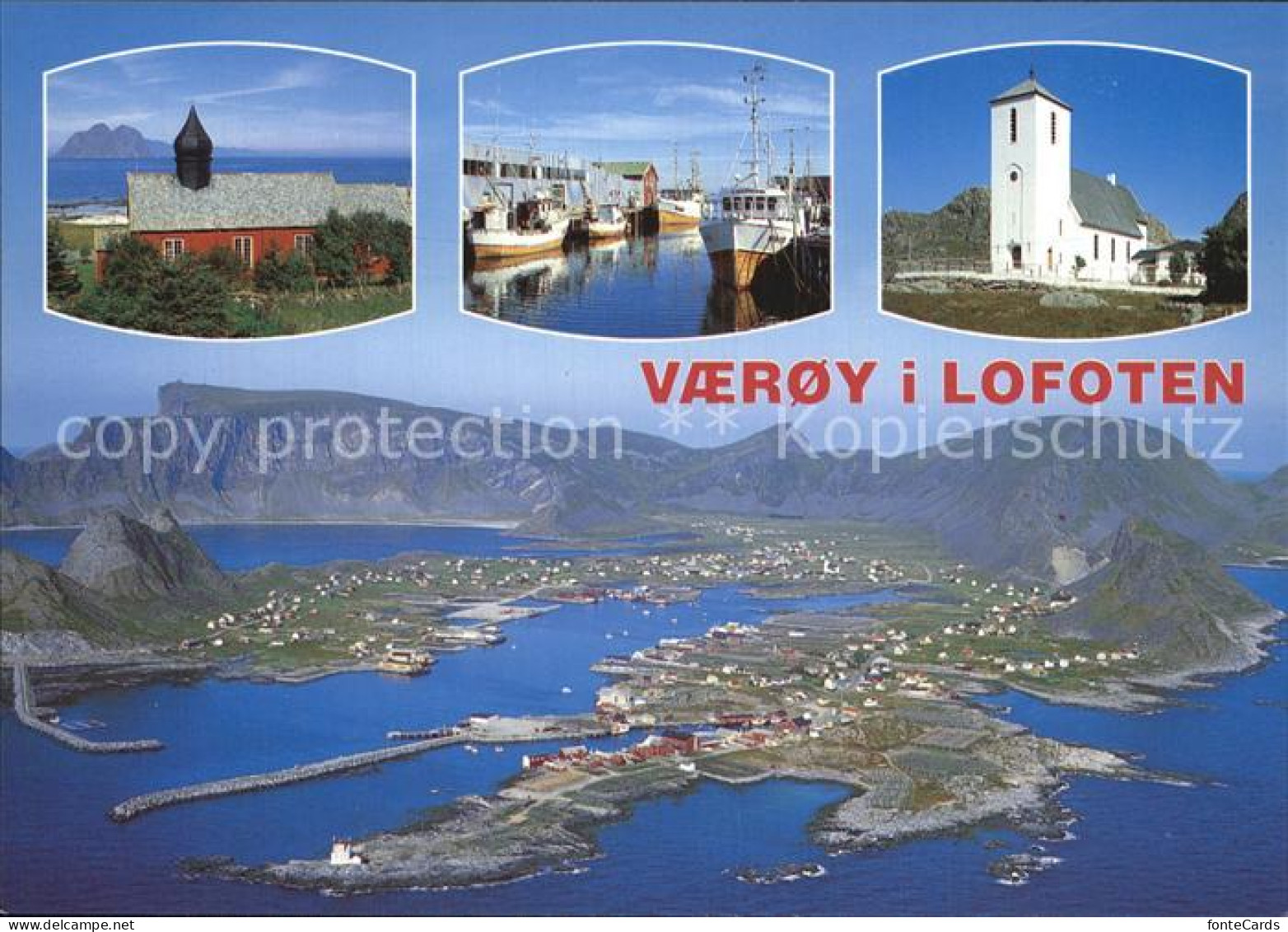 72580077 Vaeroy Lofoten Sorvaeroy Sett Fra Fly Gamle Kirke Parti Fra Havna I Sor - Norway