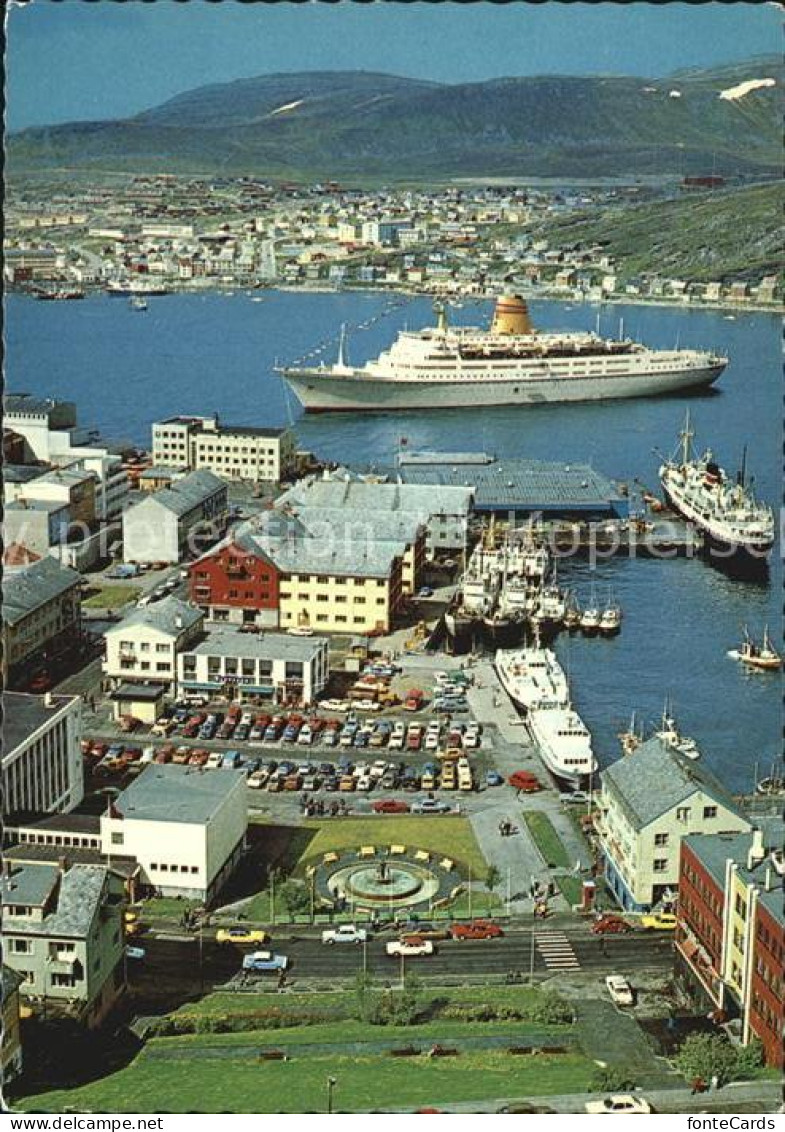 72576682 Hammerfest Hafen Passagierdampfer Faehre Fliegeraufnahme Hammerfest - Norwegen