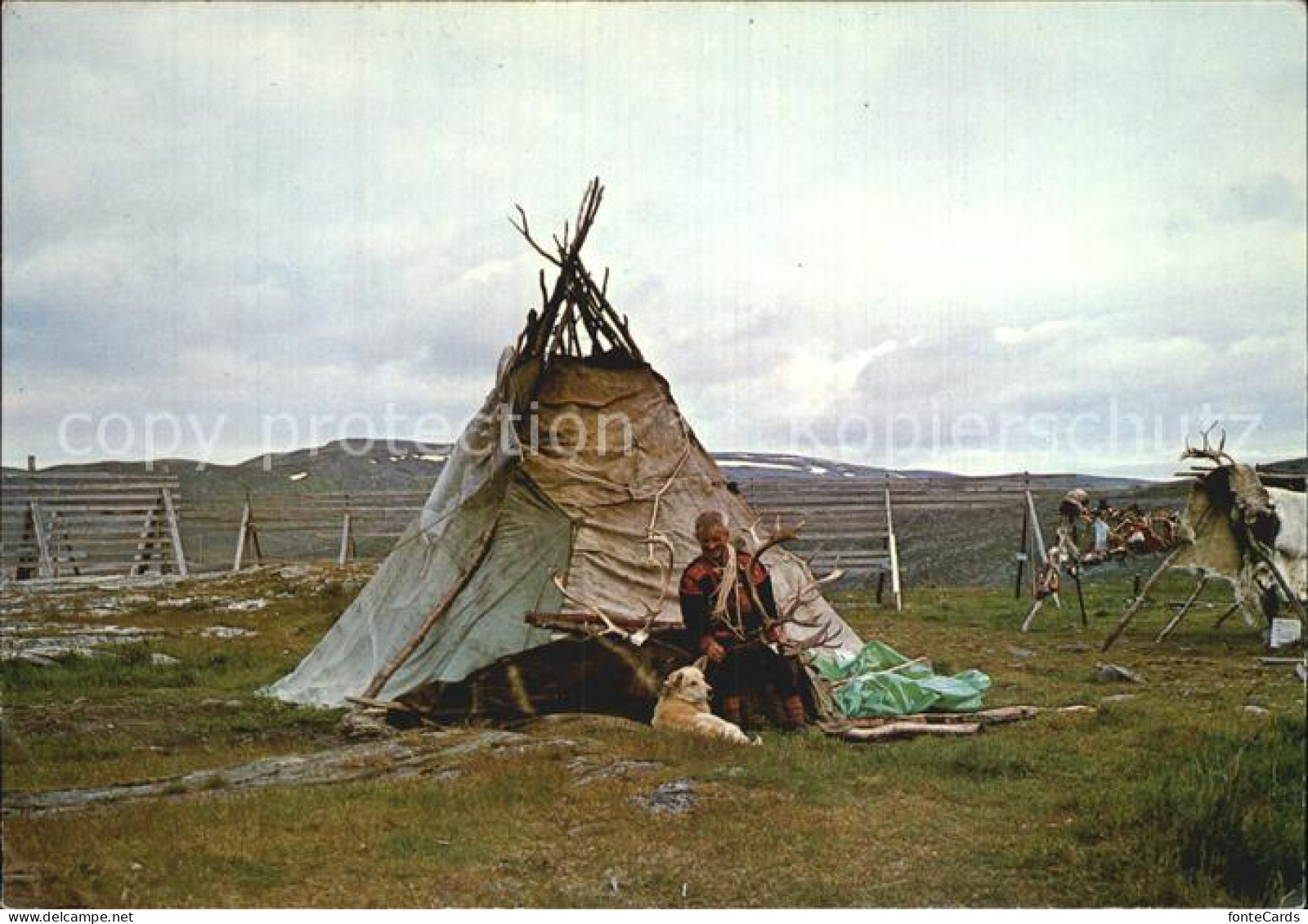 72576640 Norwegen Norge Sametelt A Lapp And His Dog By Their Tent Norwegen - Norway