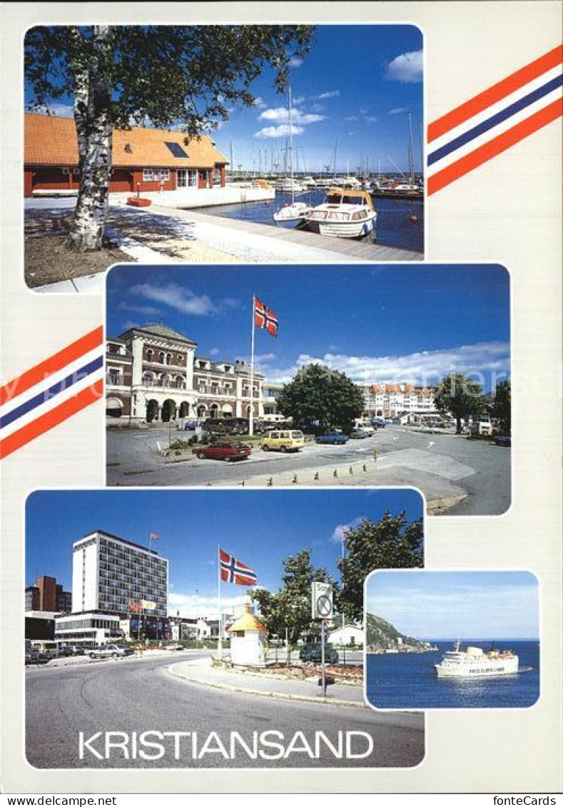 72576592 Kristiansand Hafen Strassenpartie Flagge Passagierschiff Faehre Kristia - Norway