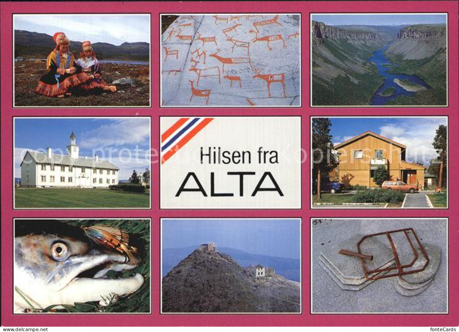 72576508 Alta Norwegen Bewohner Trachten Steinzeichnungen Panorama Fisch Alta No - Norway