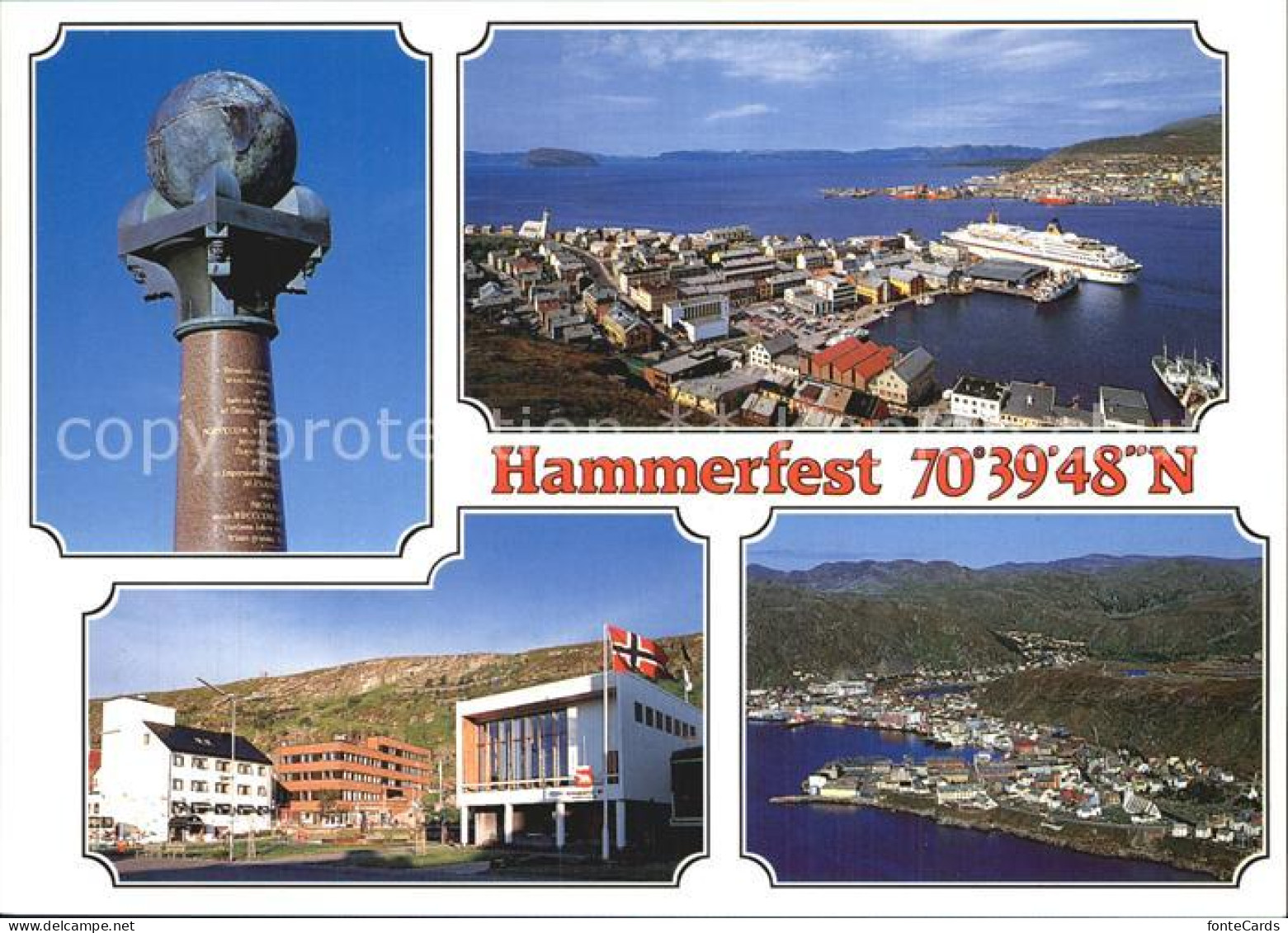 72576466 Hammerfest Meridianstein Panorama Blick Ueber Den Hafen Hammerfest - Norway