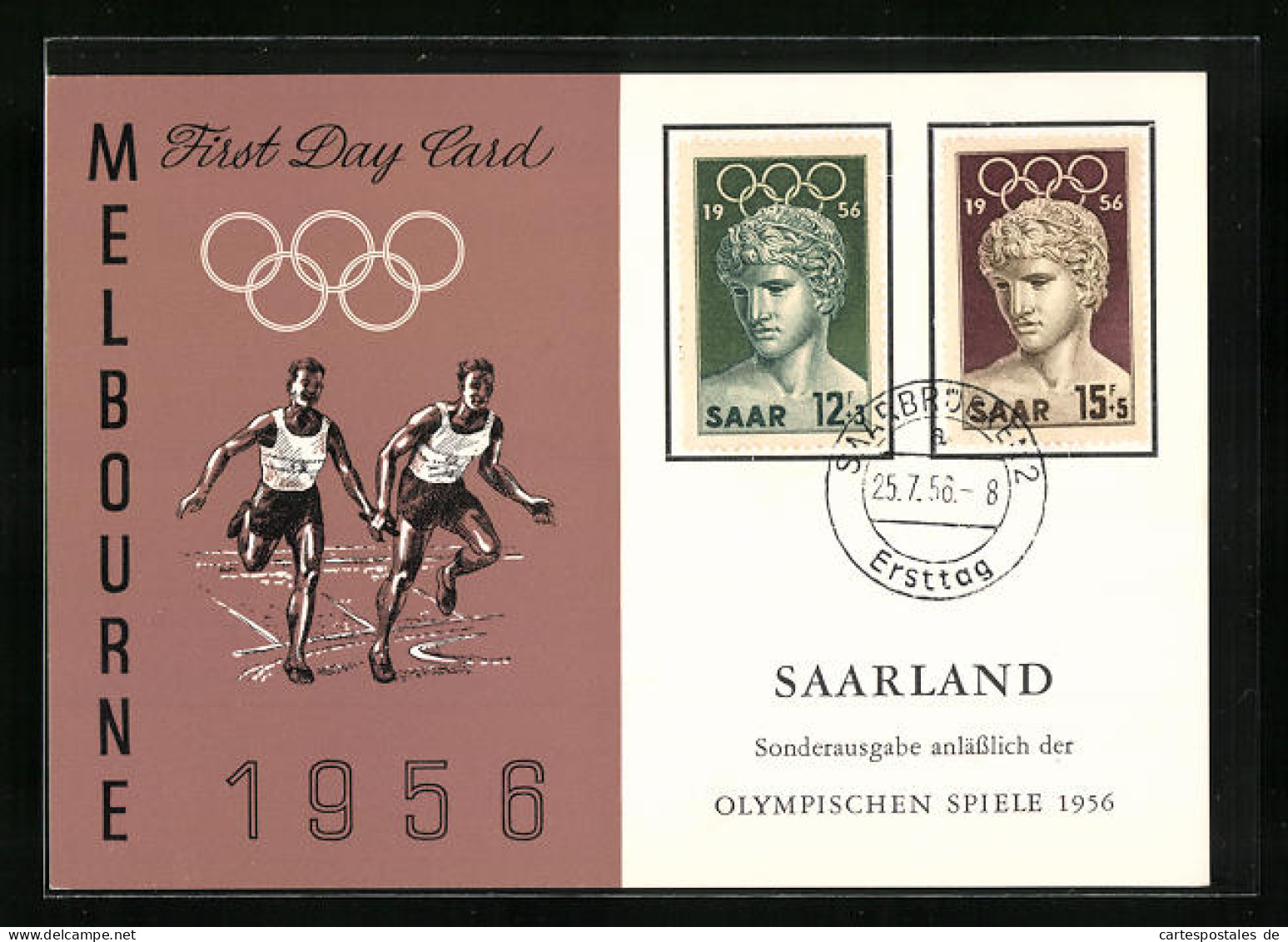 AK Melbourne, Olympische Spiele 1956, Staffelläufer, Sonderausgabe Des Saarlandes  - Other & Unclassified