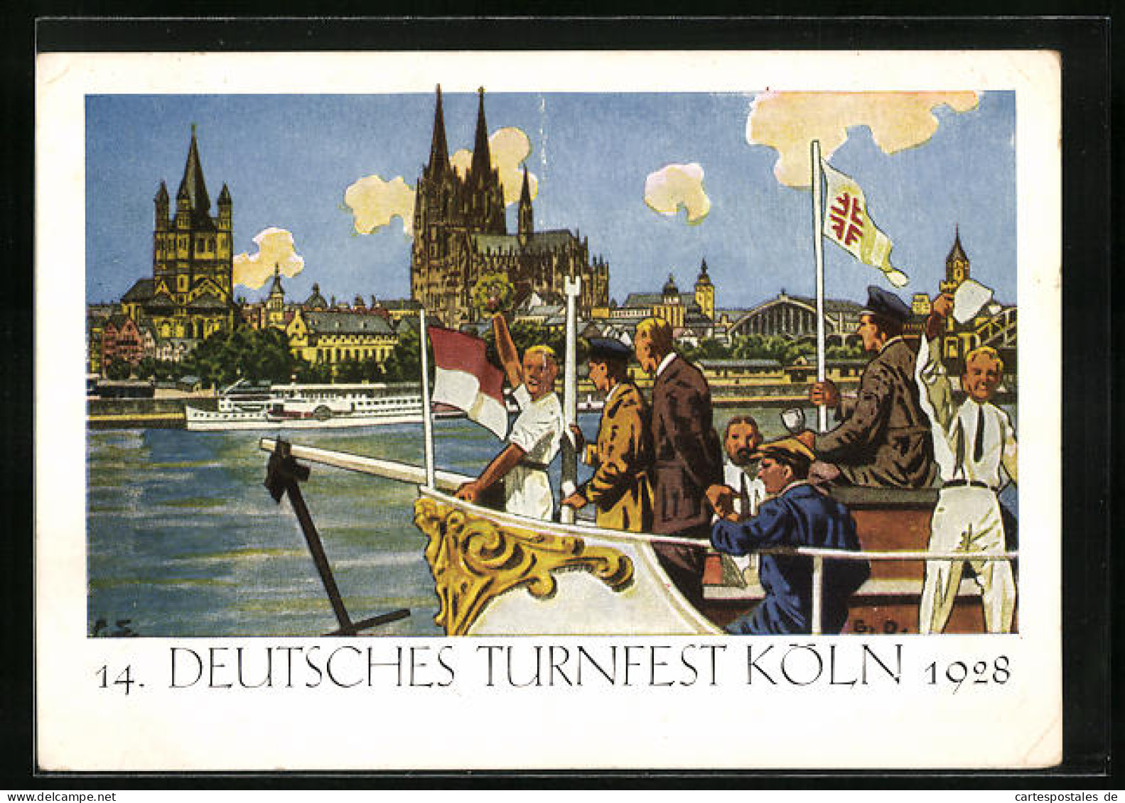 Künstler-AK Köln, 14. Deutsches Turnfest 1928, Turnergruss Vom Dampfer  - Autres & Non Classés