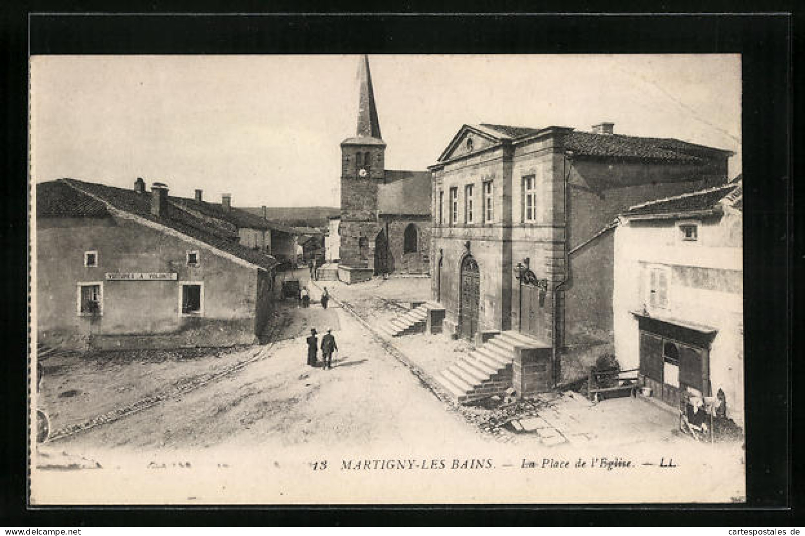 CPA Martigny-les-Bains. La Place De L'Eglise  - Bains Les Bains