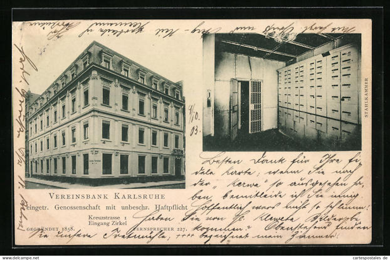 AK Karlsruhe, Vereinsbank Karlsruhe, Kreuzstrasse 1 Eingang Zirkel, Stahlkammer  - Autres & Non Classés
