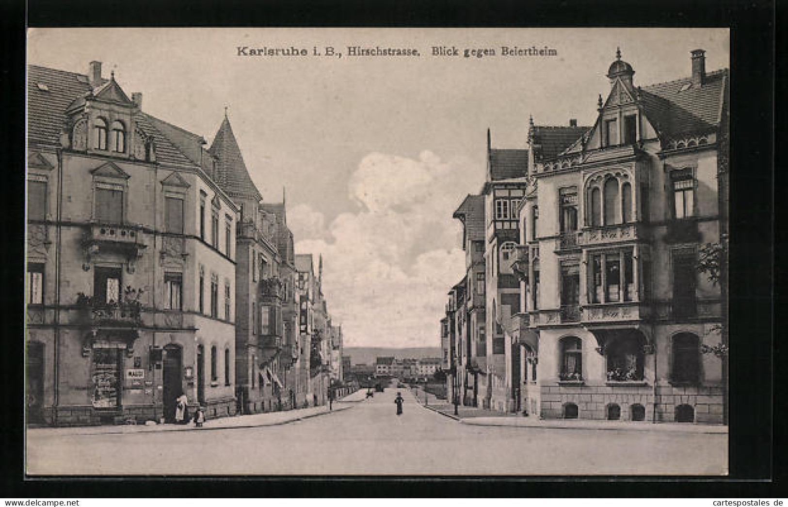 AK Karlsruhe I. B., Hirschstrasse Mit Geschäft Und Blick Gegen Beitertheim  - Karlsruhe