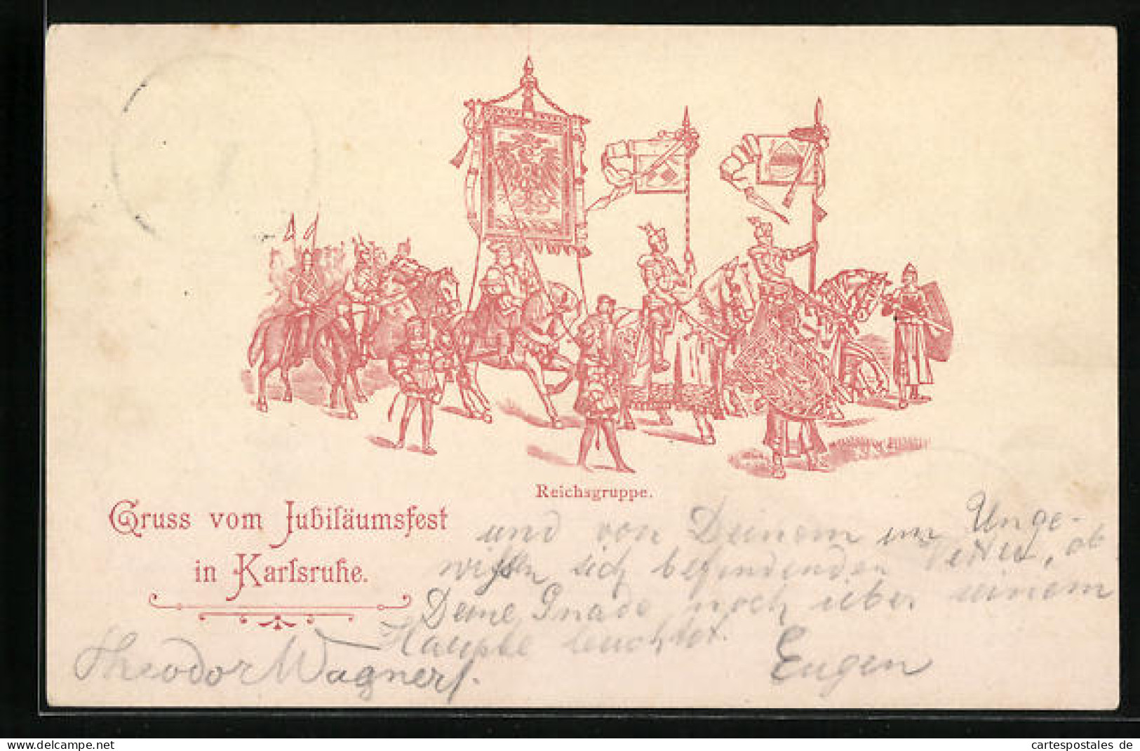 Künstler-AK Karlsruhe, Jubiläumsfest - Reichsgruppe (Ritterheer Mit Standarten)  - Karlsruhe