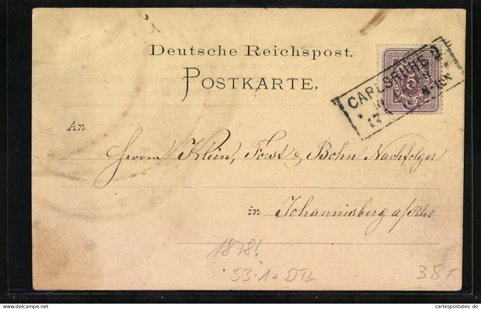 Vorläufer-AK Karlsruhe, 1878, Korrespondenzkarte Der Macklot`schen Buchdruckerei  - Karlsruhe