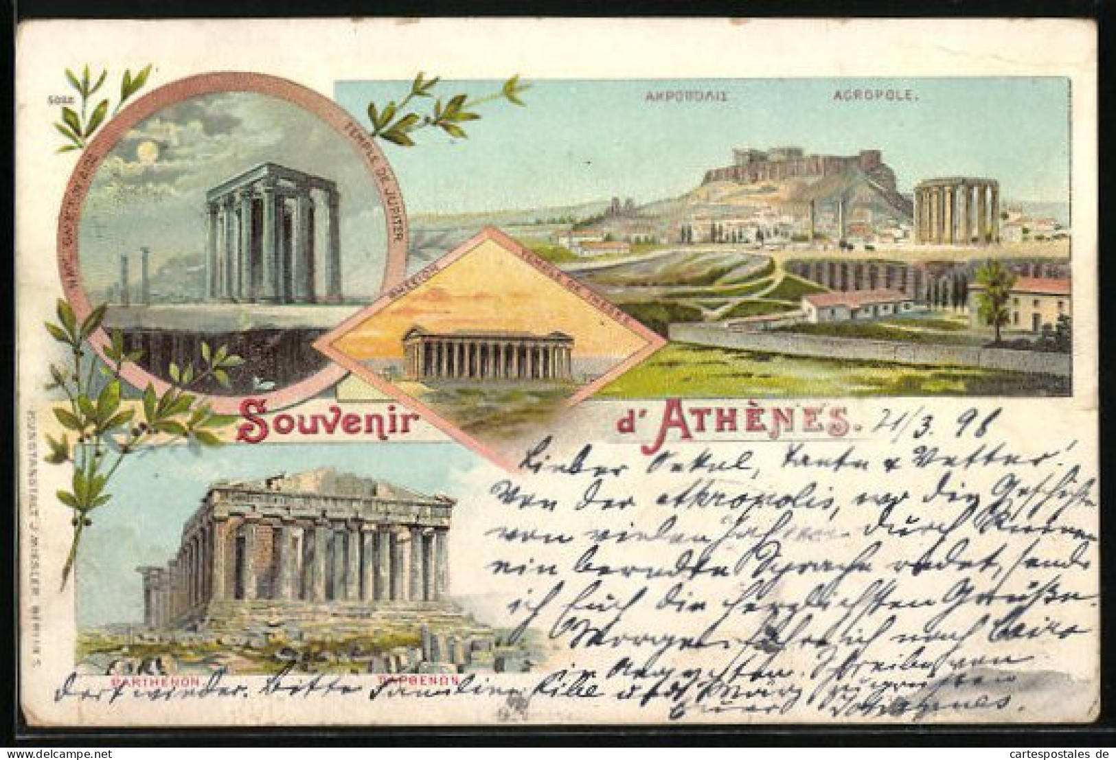 Lithographie Athènes, Temple De Jupiter, Acropole, Parthénon  - Greece