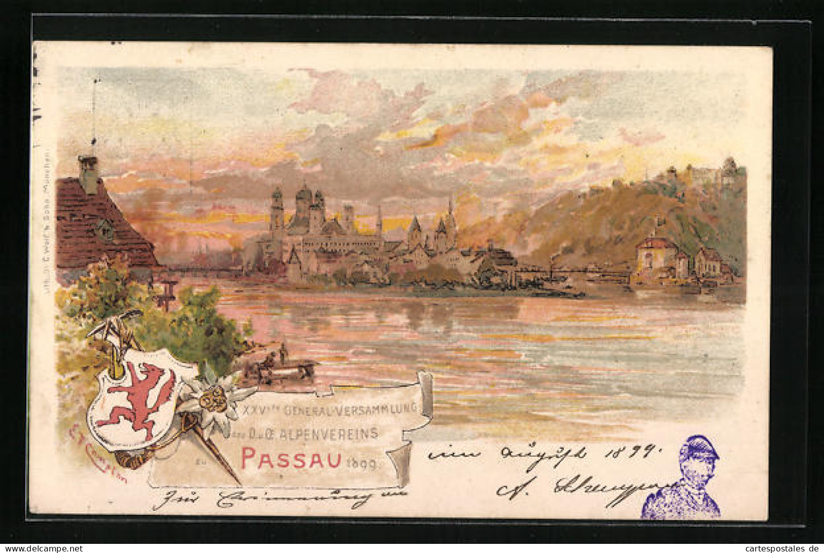 Künstler-AK Passau, XXVIte General-Versammlung Des D. U. Oe. Alpenvereins 1899, Ganzsache Bayern  - Tarjetas
