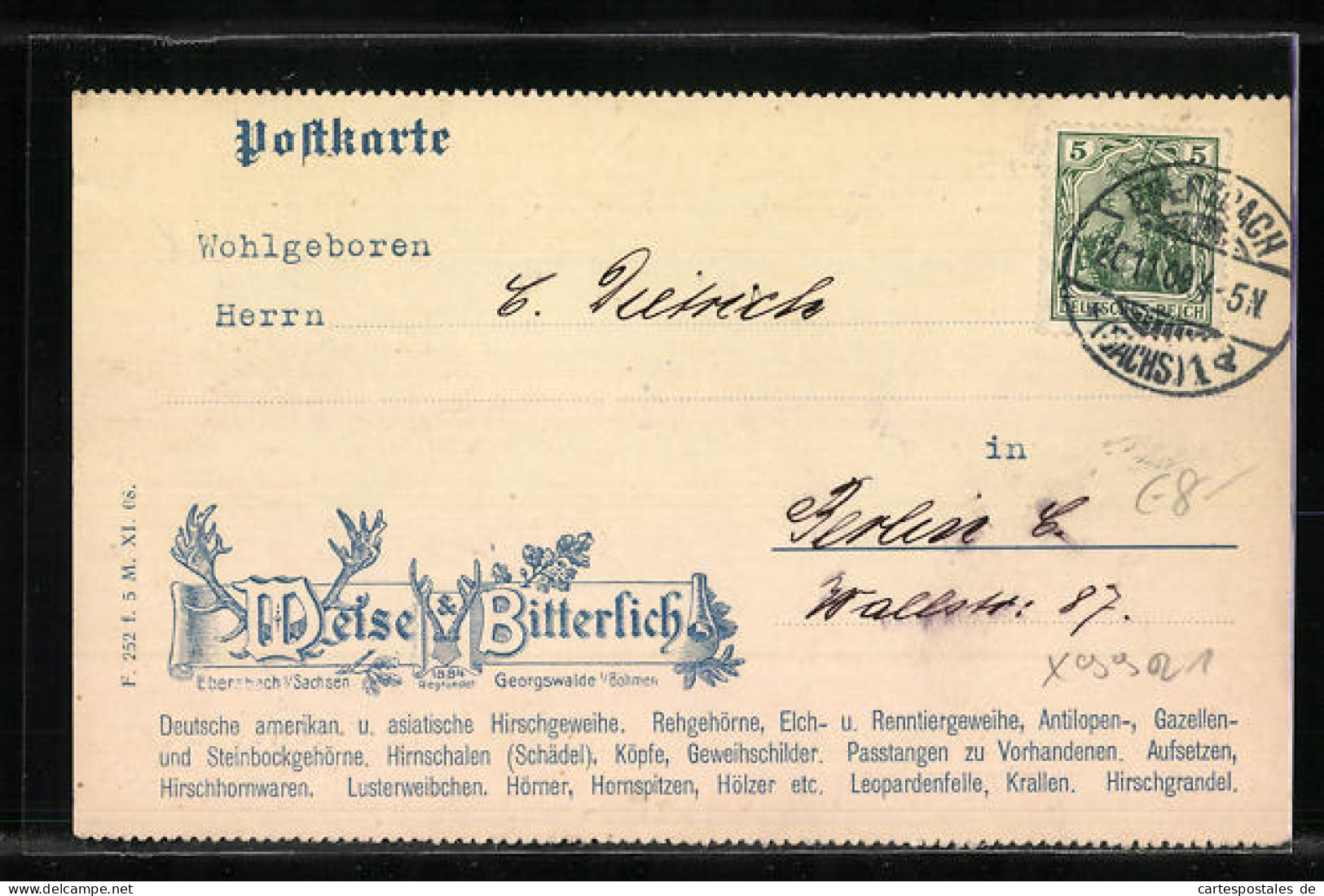 AK Ebersbach, Geschäftskarte Der Fa. Weise & Bitterlich  - Ebersbach (Loebau/Zittau)