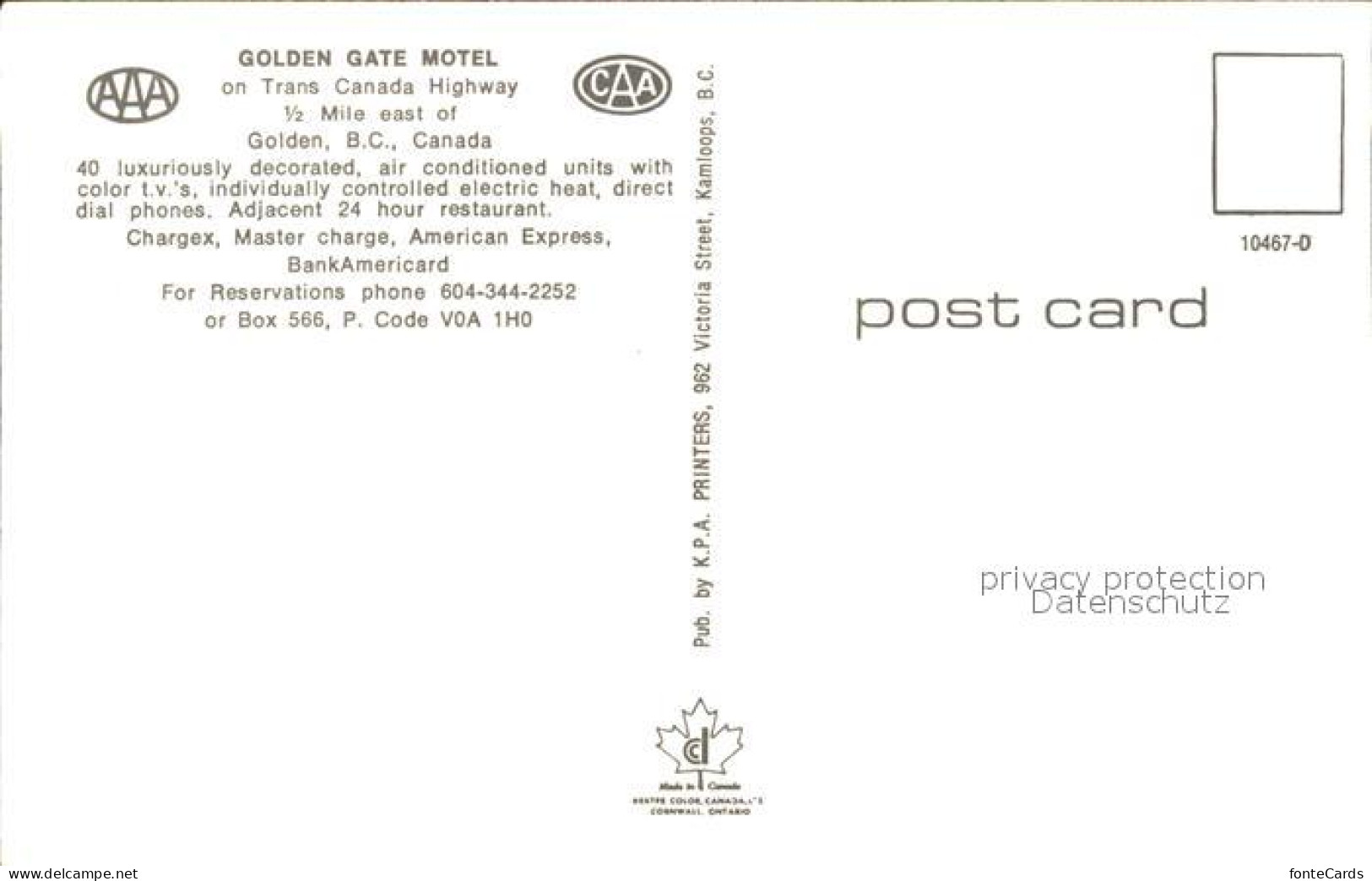 71942257 Golden British Columbia Golden Gate Motel Golden British Columbia - Non Classés