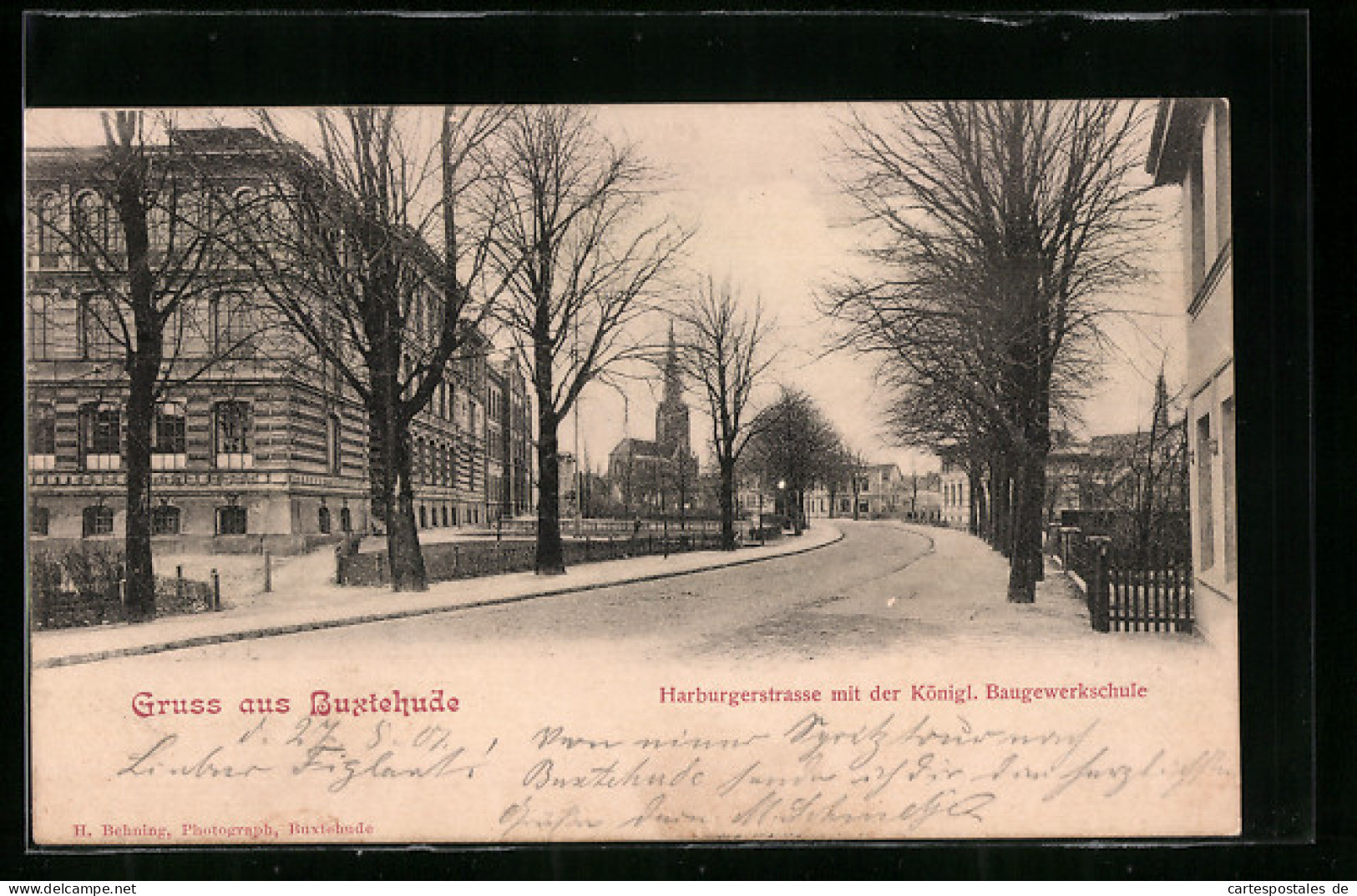 AK Buxtehude, Harburgerstrasse Mit Der Königl. Baugewerkschule  - Buxtehude