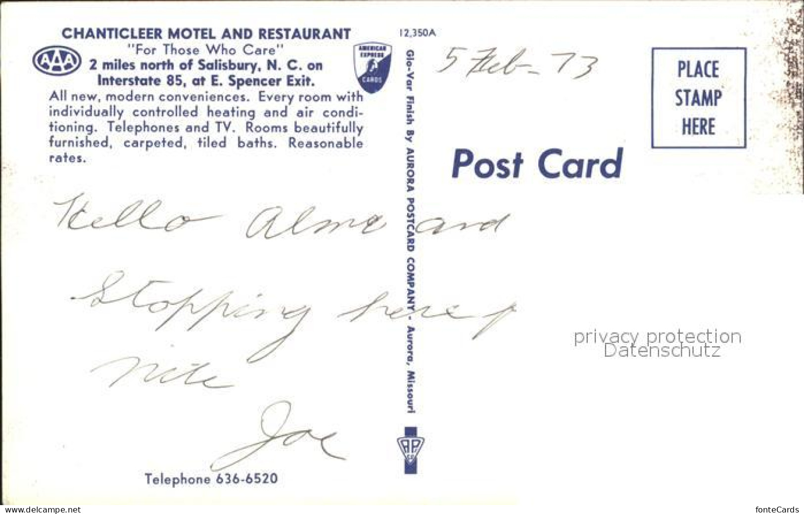 71940916 Salisbury_North_Carolina Chanticleer Motel And Restaurant - Autres & Non Classés