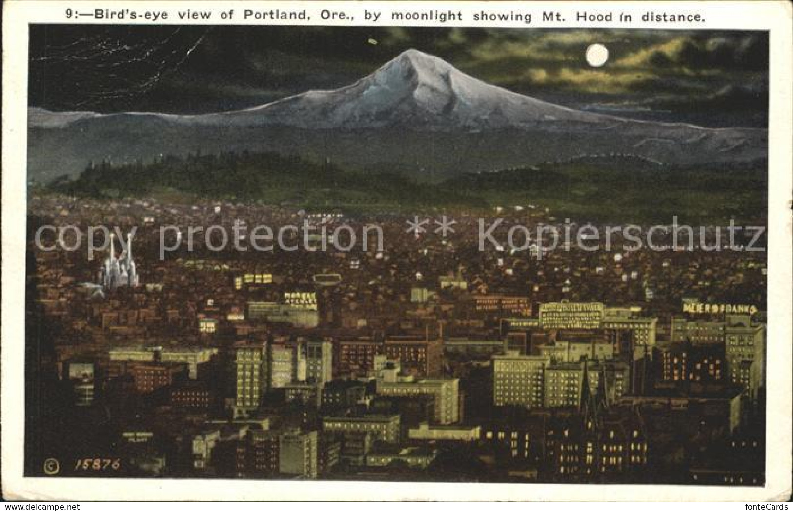 71936988 Portland_Oregon Birds Eye View By Moonlight Showing Mt Hood In Distance - Autres & Non Classés
