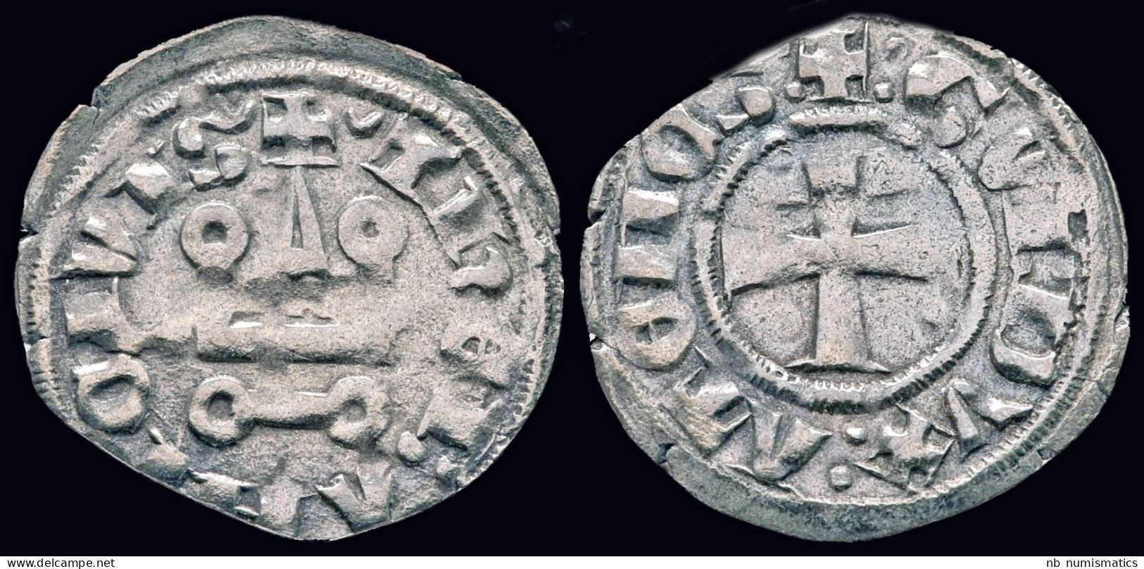 Crusader Principality Of Achaea Guy II De La Roche  Billon Denier Tournois - Keltische Münzen