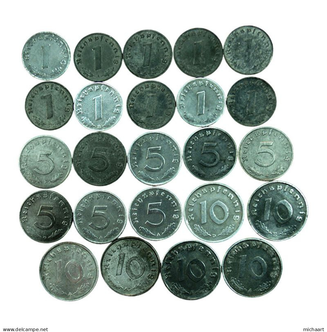 Third Reich Coins Lot Of 24 Coins 1 5 10 Pfennig 1940-1944 Germany 03745 - Collections