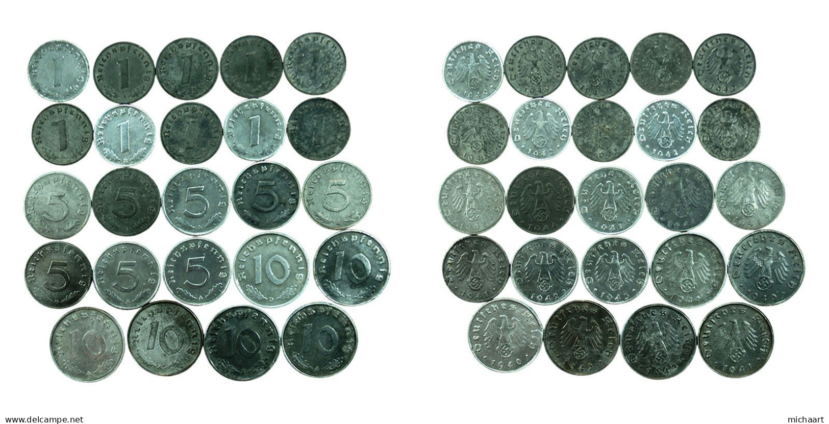 Third Reich Coins Lot Of 24 Coins 1 5 10 Pfennig 1940-1944 Germany 03745 - Colecciones Completas Y Lotes