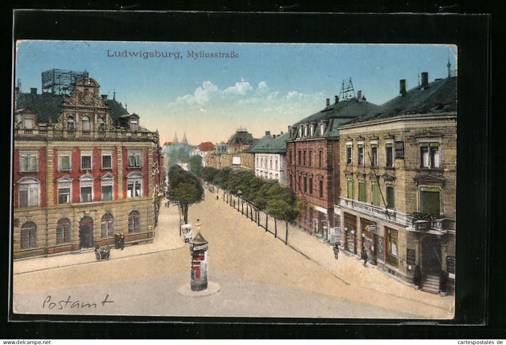 AK Ludwigsburg, Myliusstrasse Mit Geschäft Und Litfasssäule  - Ludwigsburg