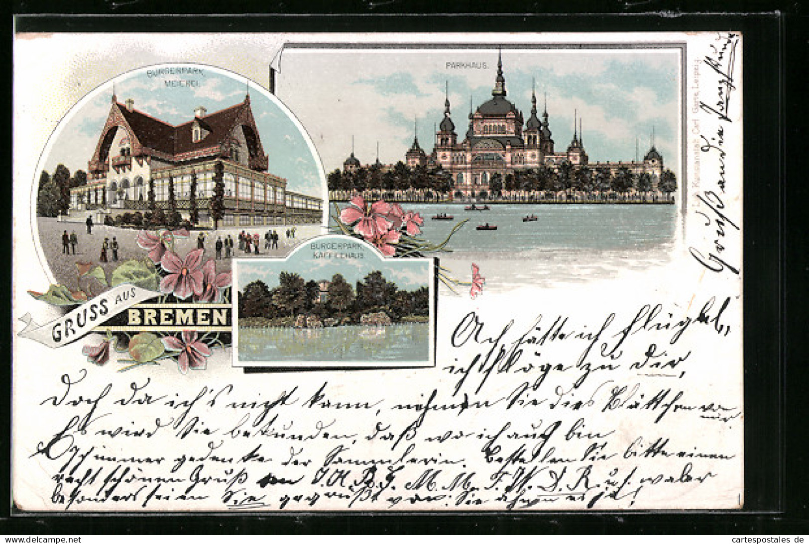 Lithographie Bremen, Bürgerpark Kaffeehaus, Meierei Und Parkhaus  - Bremen