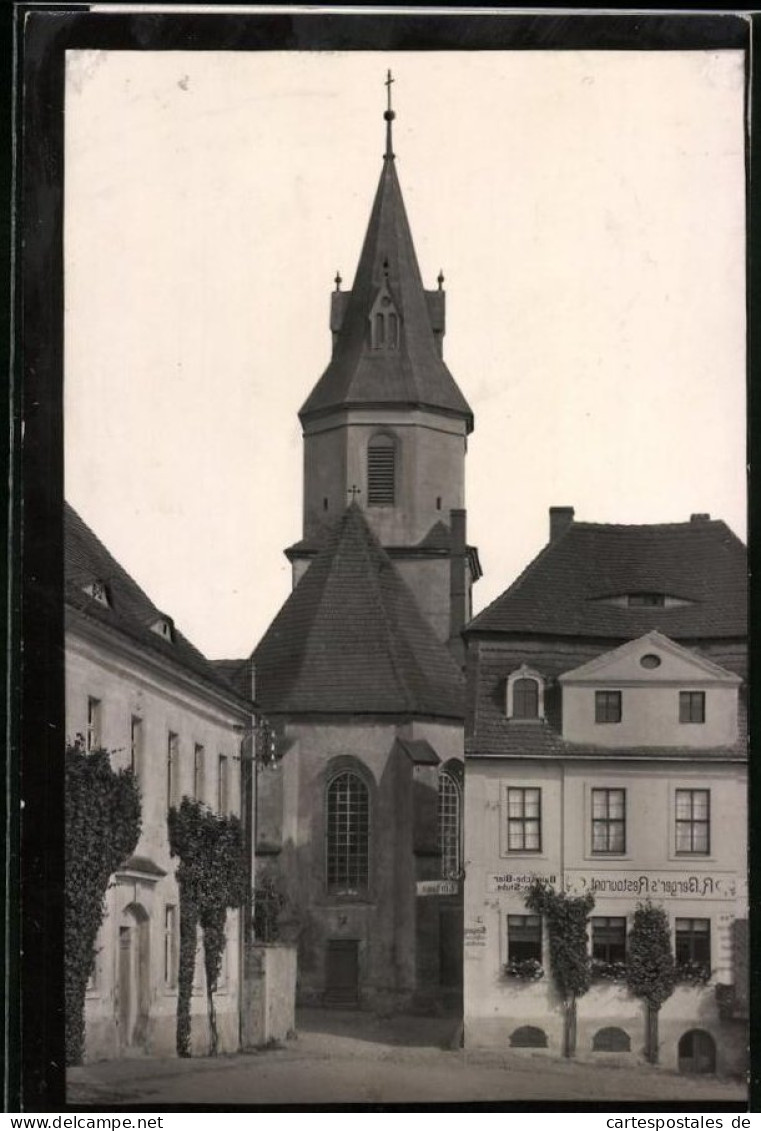 Fotografie Brück & Sohn Meissen, Ansicht Mutzschen I. Sa., Partie Am Markt Mit Restaurant R. Berger, Spiegelverkehrt  - Places