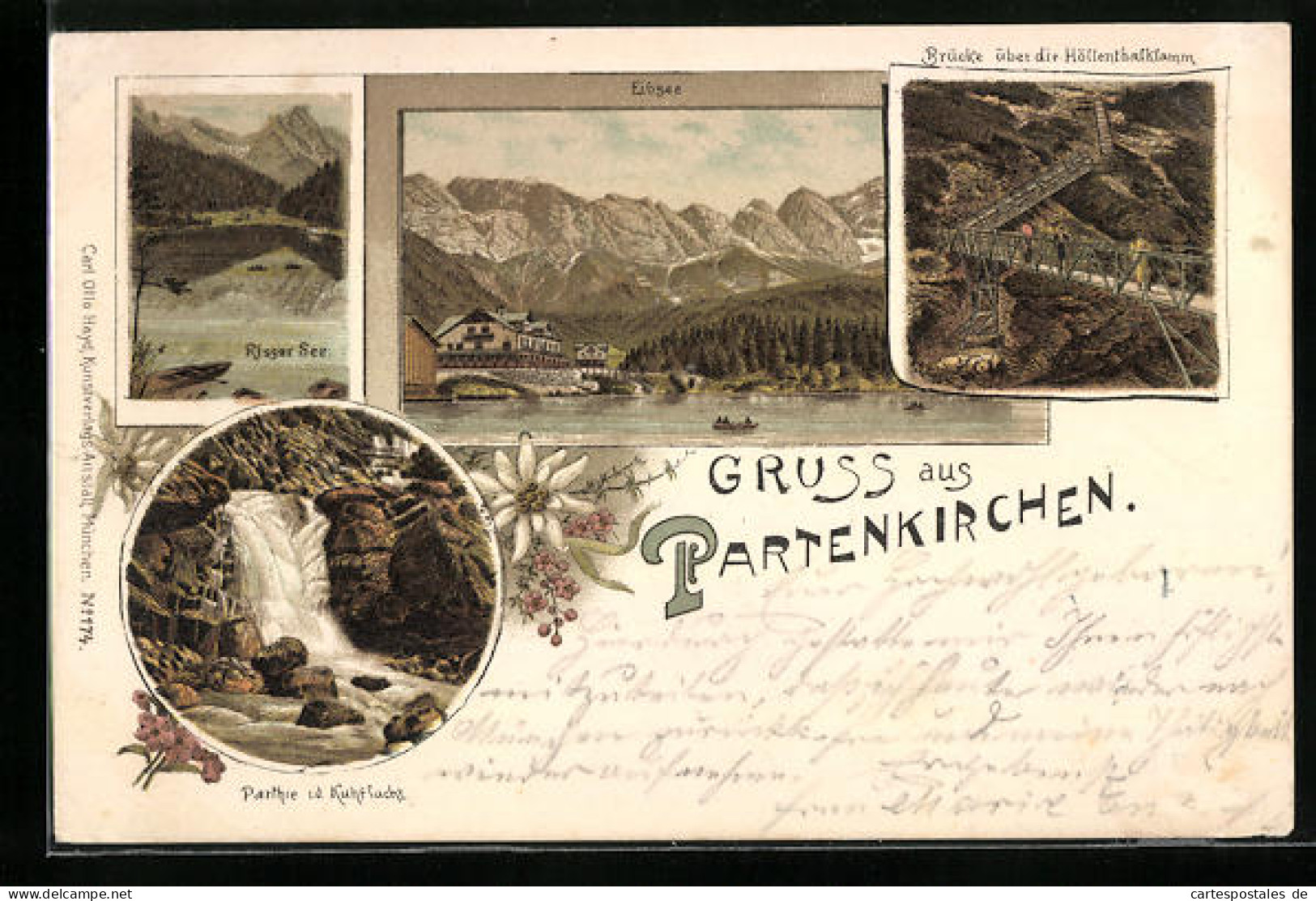 Lithographie Partenkirchen, Brücke über Die Höllenthalklamm, Eibsee, Risser See  - Other & Unclassified