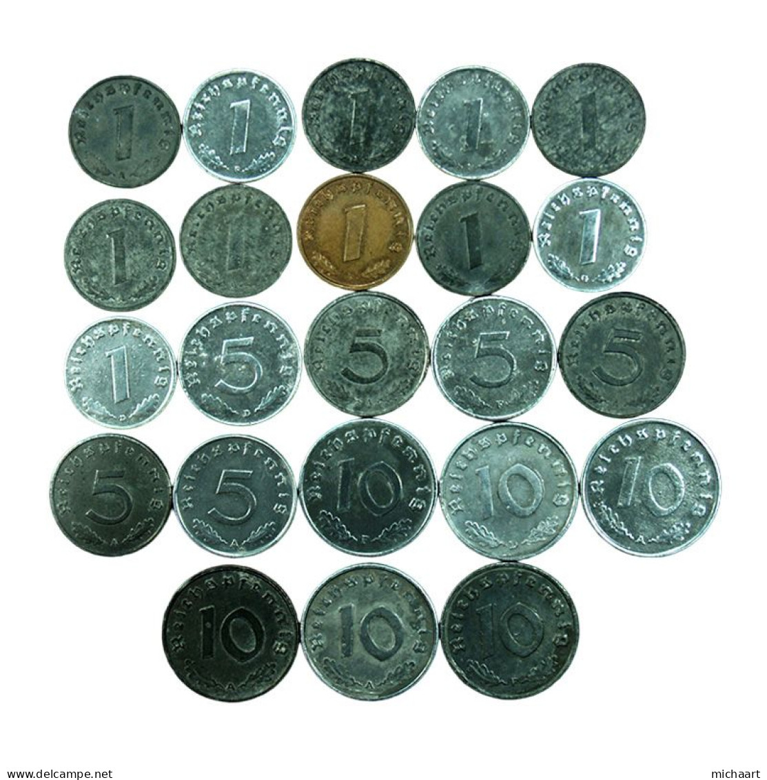 Third Reich Coins Lot Of 23 Coins 1 5 10 Pfennig 1937-1944 Germany 03747 - Colecciones Completas Y Lotes