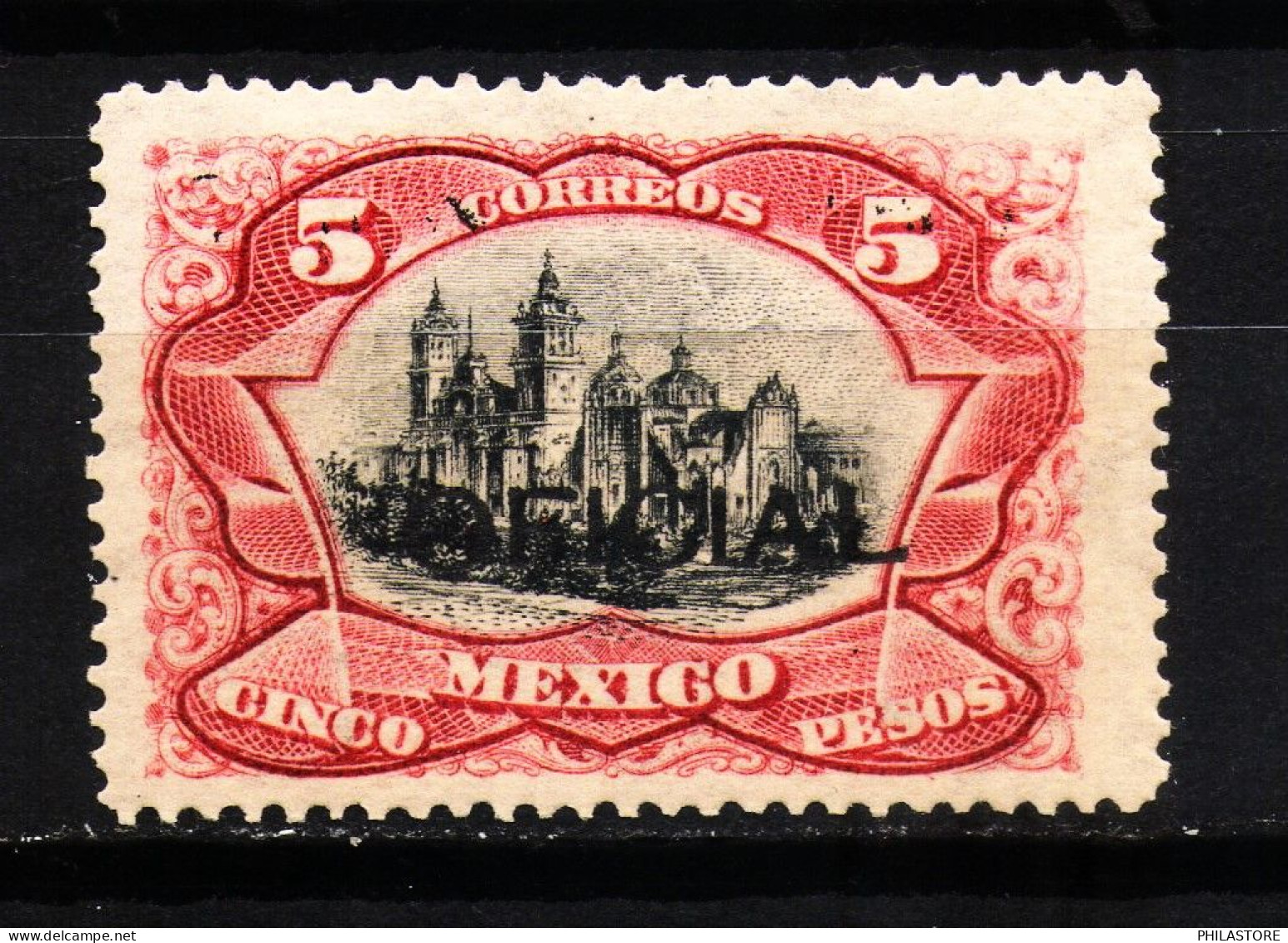 México 1910. Scott # O74 5p Catedral "OFICIAL" Mint Original Gum, Lightly Hinged CV: $200.00 Usd - Mexico