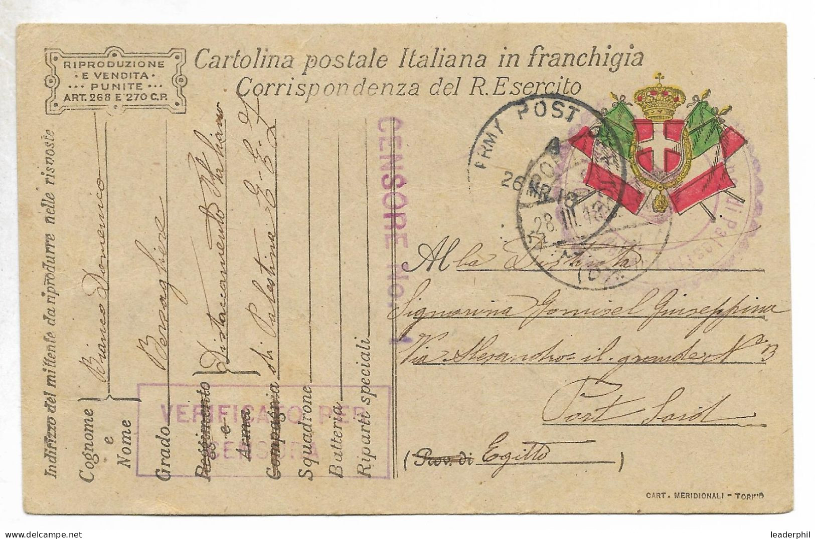 ITALY 1918 FELDPOST Soldiers In PALESTINE Fighting Otomans CENSORED Card ARMY POST - Other & Unclassified