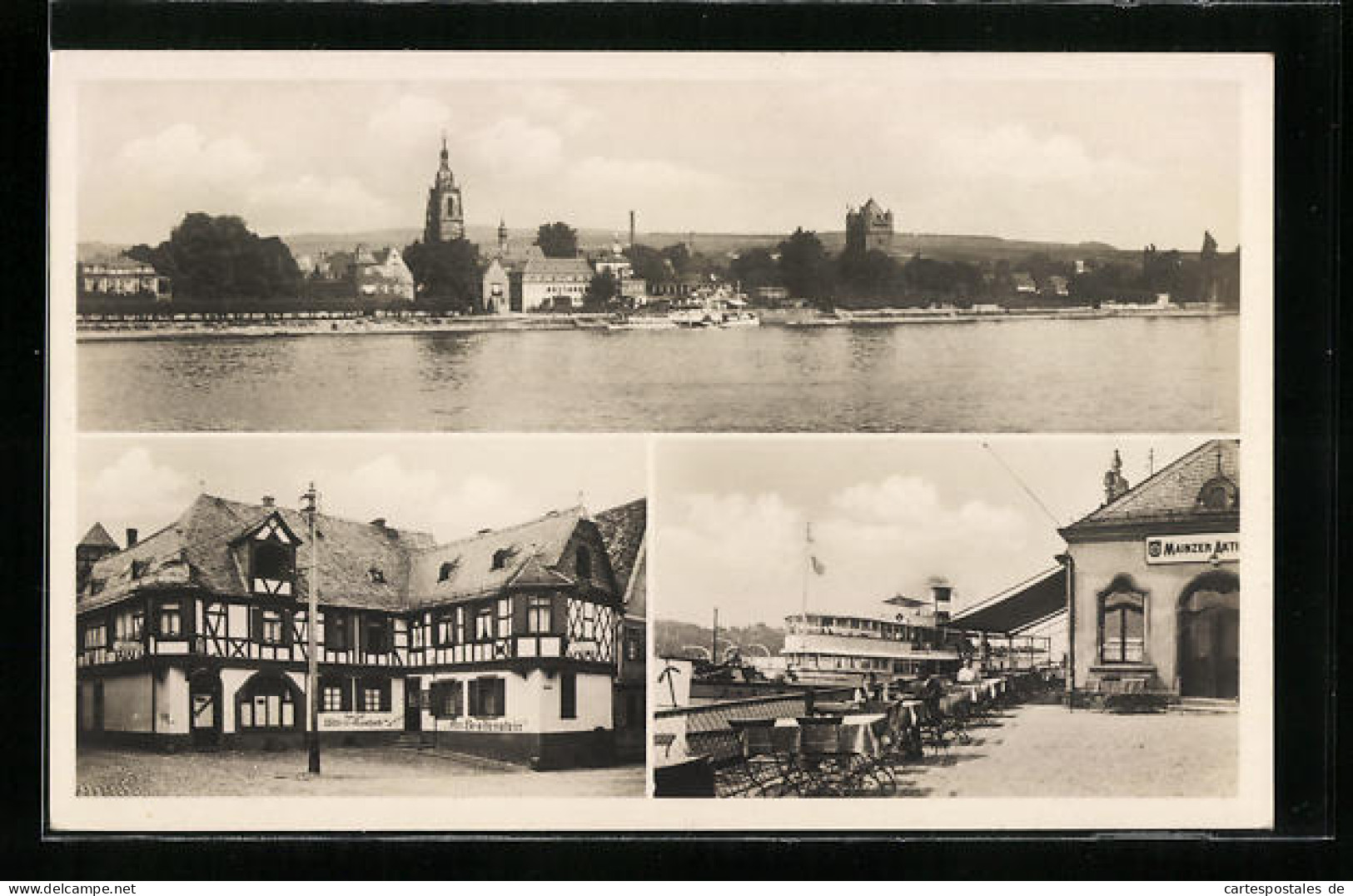 AK Eltville Am Rhein, Gasthaus-Pension Am Breitenstein, Schmittstrasse, Terrasse, Uferpartie Mit Kirche  - Eltville