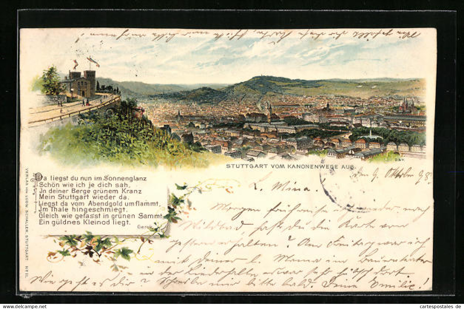 Lithographie Stuttgart, Die Stadt Vom Kanonenwege Aus  - Stuttgart