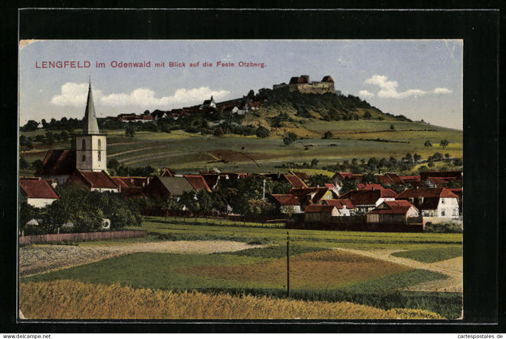 AK Lengfeld Im Odenwalde, Ortsansicht Mit Blick Auf Die Feste Otzberg  - Odenwald