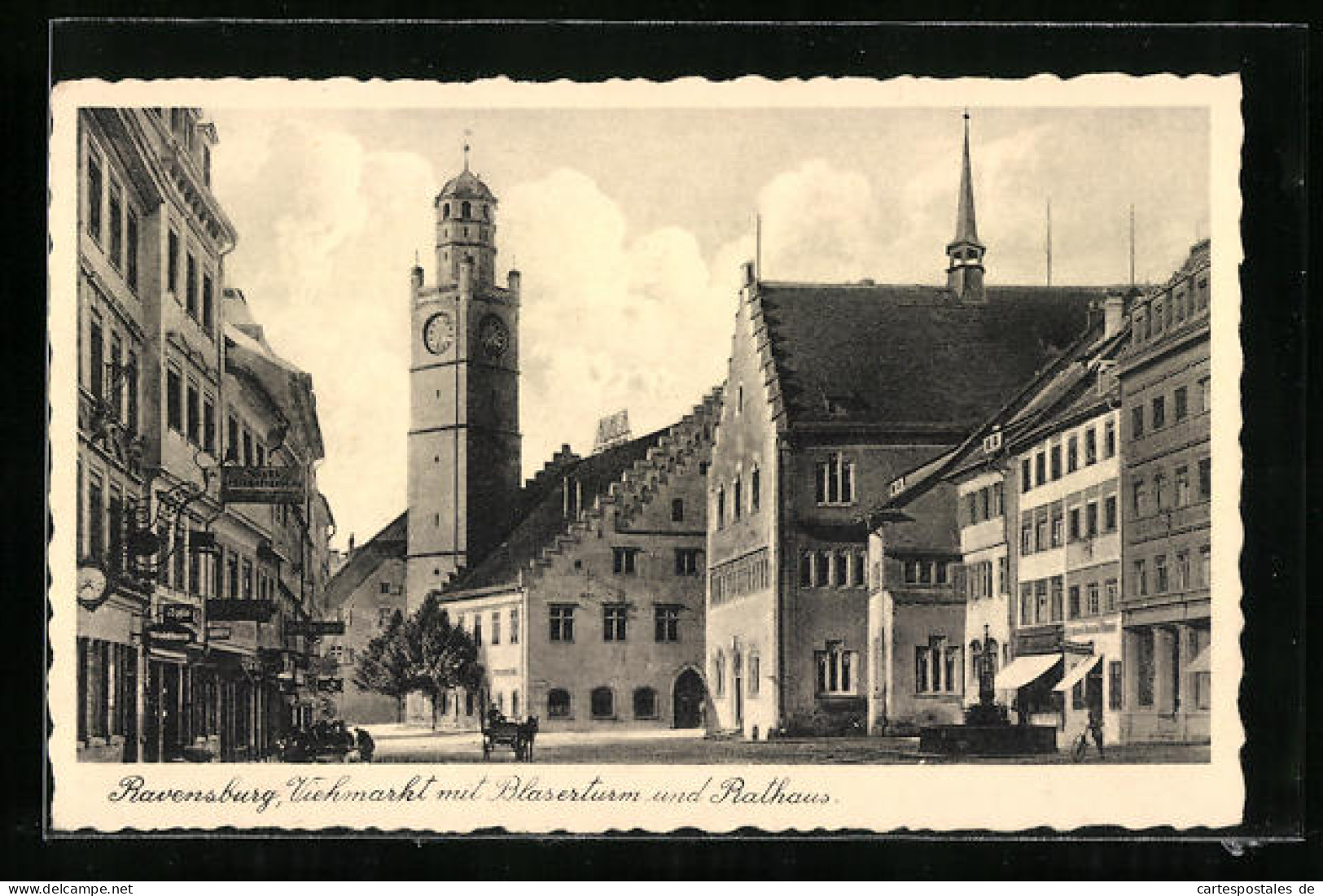 AK Ravensburg, Viehmarkt Mit Blaserturm Und Rathaus  - Ravensburg