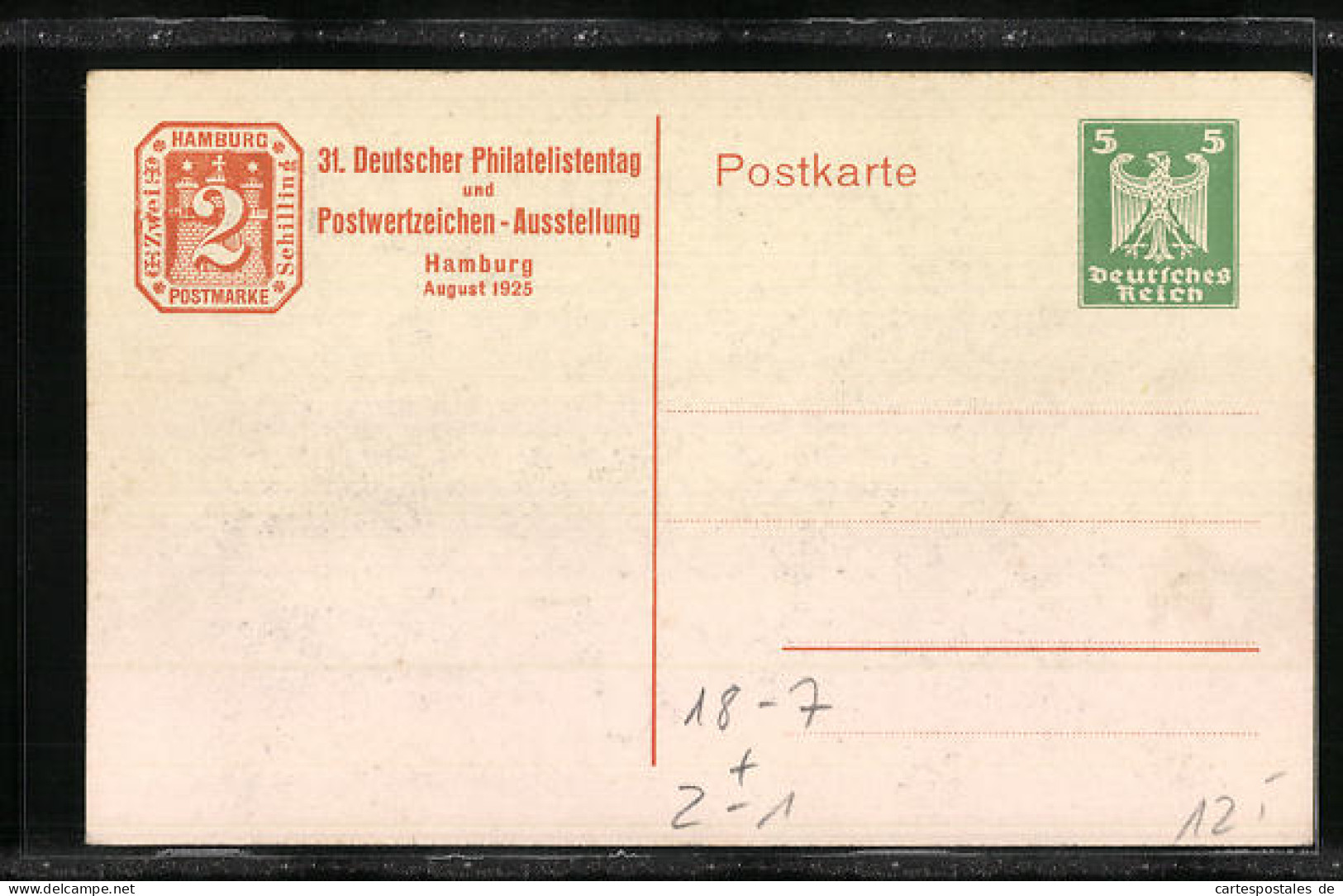 AK Hamburg-St. Pauli, 31. Deutscher Philatelistentag Und Postwertzeichen-Ausstellung 1925, Landungsbrücke, Ganzsache  - Timbres (représentations)