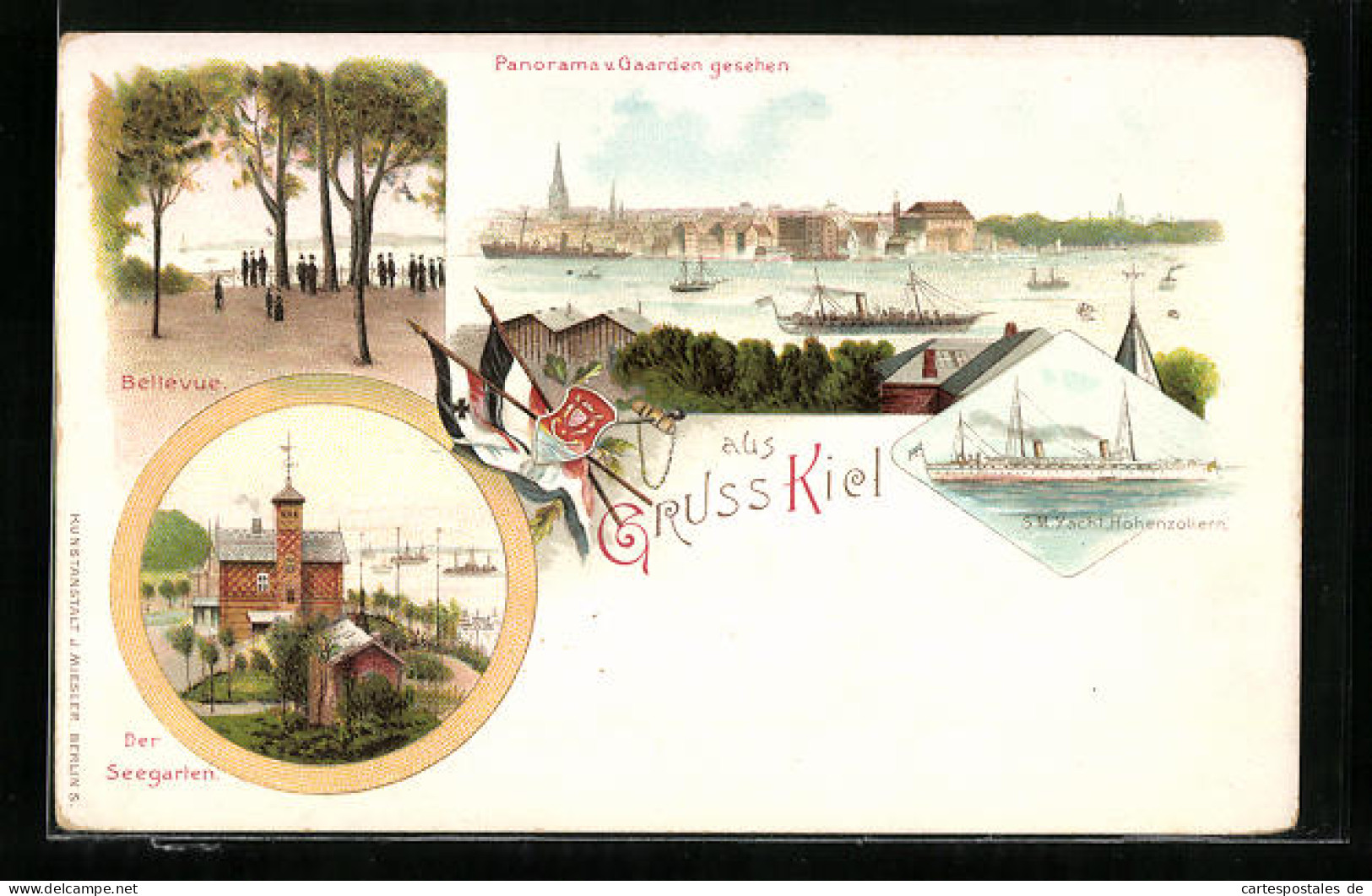 Lithographie Kiel, Panorama Von Gaarden Aus Gesehen Und Bellevue  - Kiel
