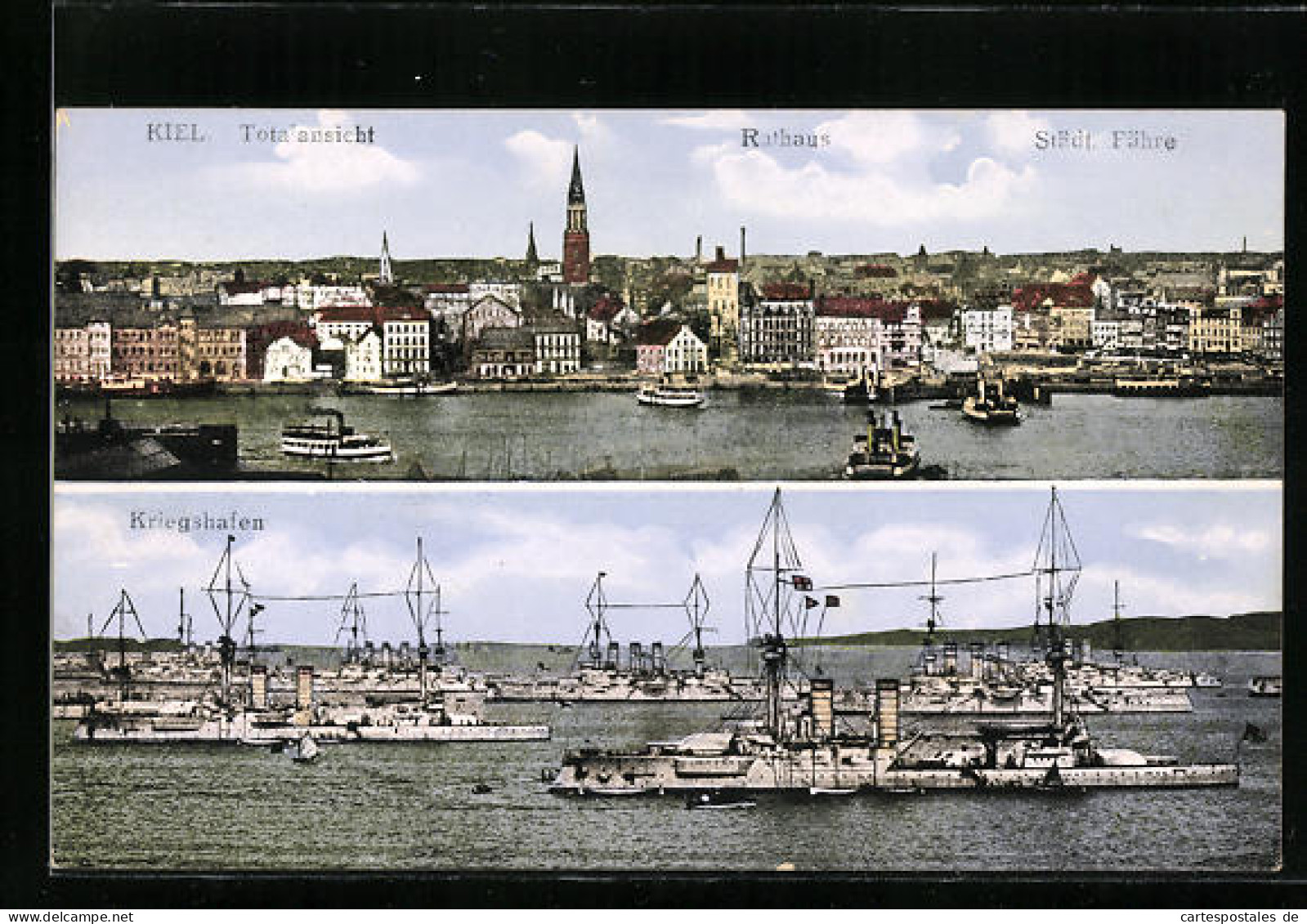 AK Kiel, Totalansicht, Rathaus Und Städt. Fähre  - Kiel