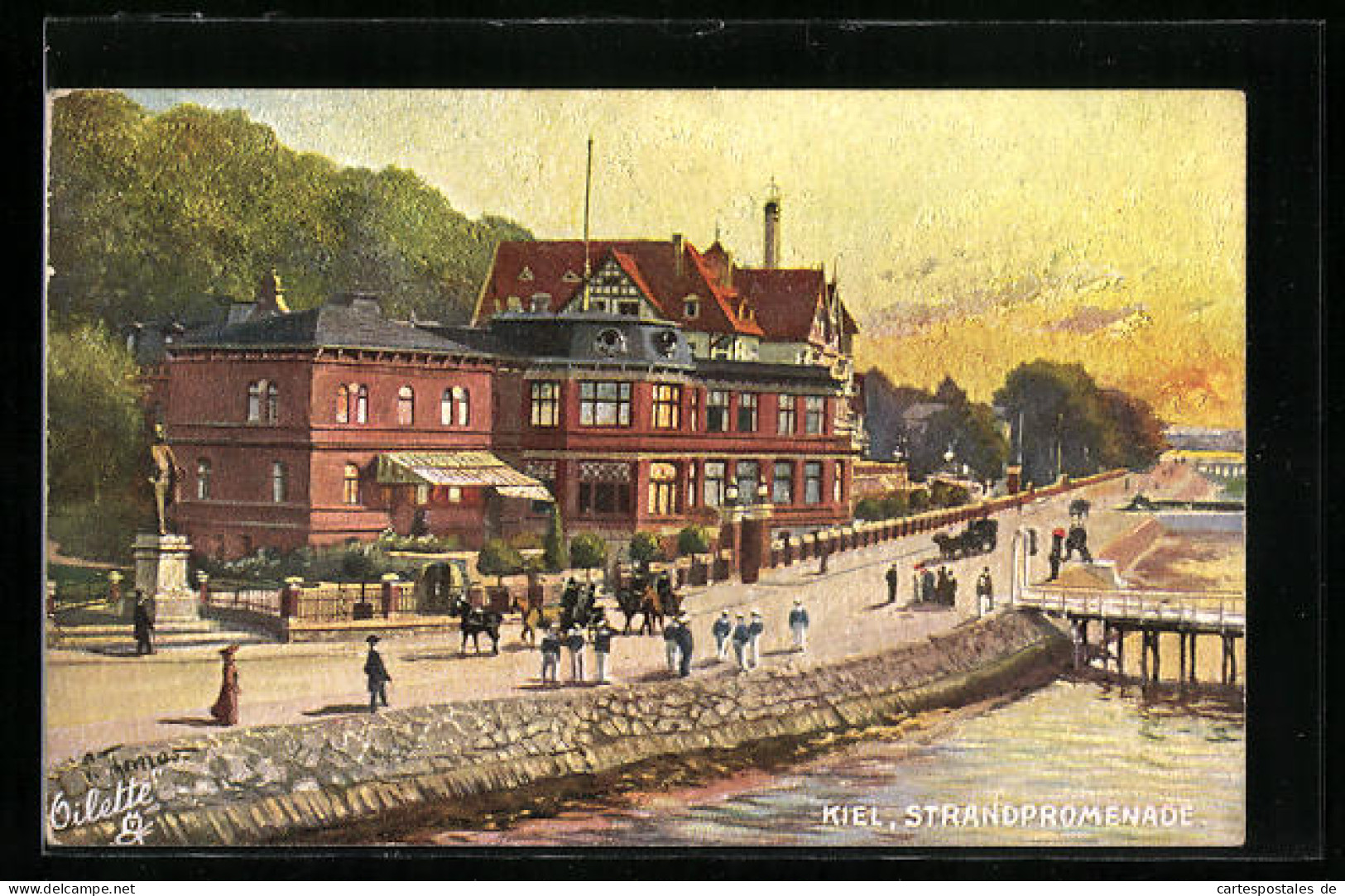 Künstler-AK Kiel, Spaziergänger Auf Der Strandpromenade  - Kiel