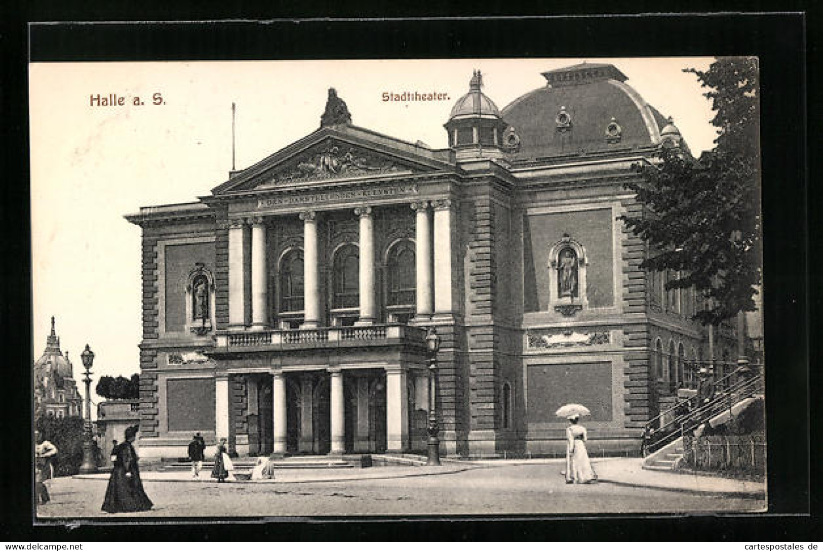 AK Halle A. S., Stadttheater Mit Passanten  - Theatre