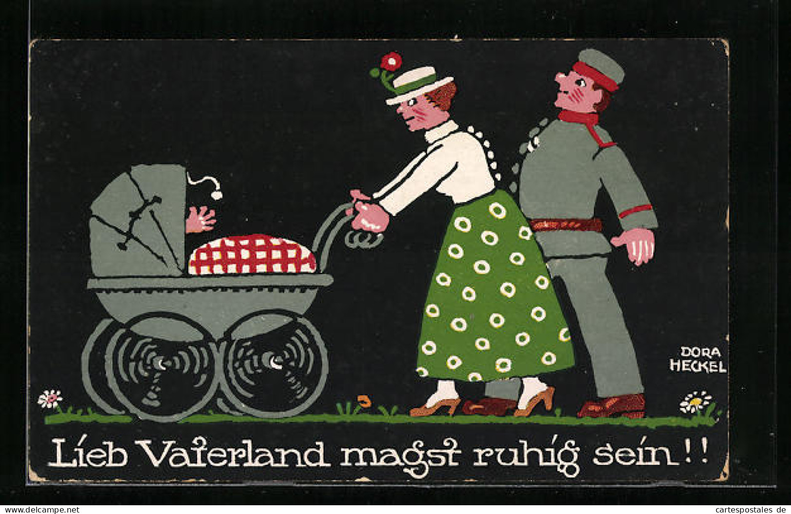 Künstler-AK Dora Heckel: Lieb Vaterland Magst Ruhig Sein!!, Soldat In Feldgrau Mit Gattin Und Kind  - Other & Unclassified