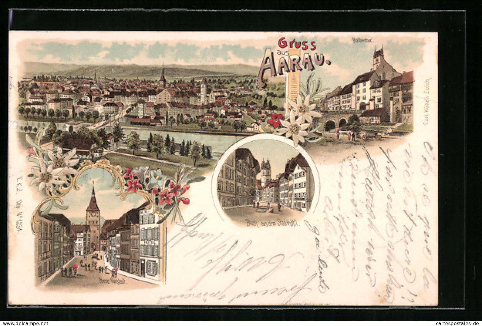Lithographie Aarau, Blick Aus Dem Stadthöfli, Haldentor, Obere Vorstadt  - Aarau