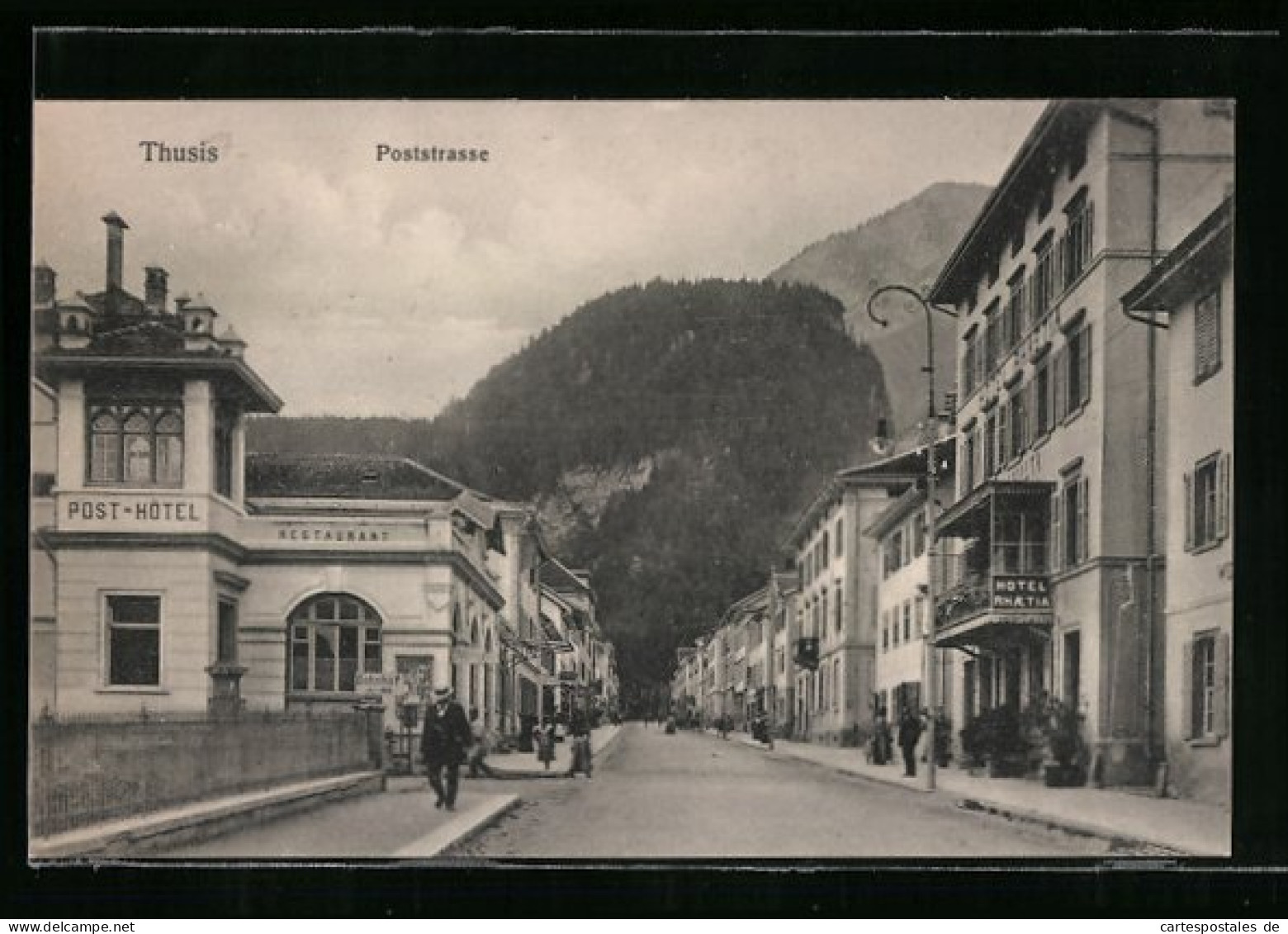 AK Thusis, Post-Hotel Und Hotel Rhaetia An Der Poststrasse  - Thusis