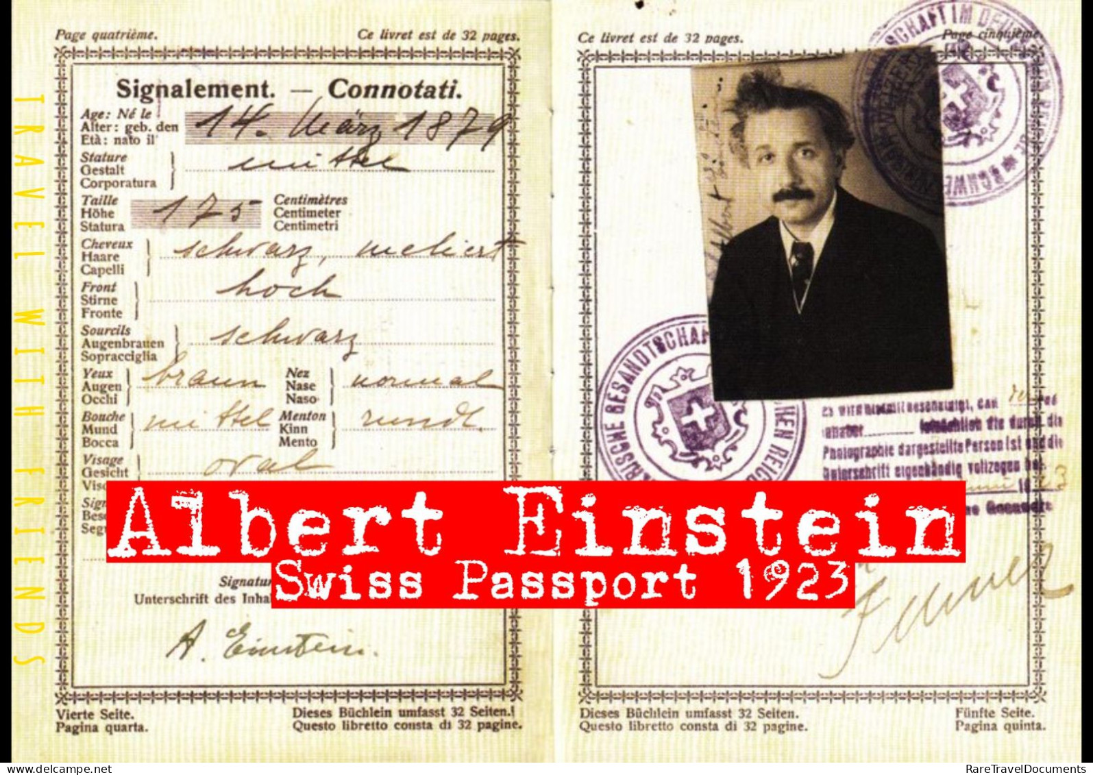 Passport - ALBERT EINSTEIN - Switzerland - Collector's Edition! - Documents Historiques