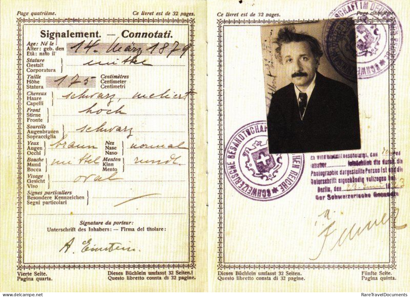 Passport - ALBERT EINSTEIN - Switzerland - Collector's Edition! - Historische Dokumente