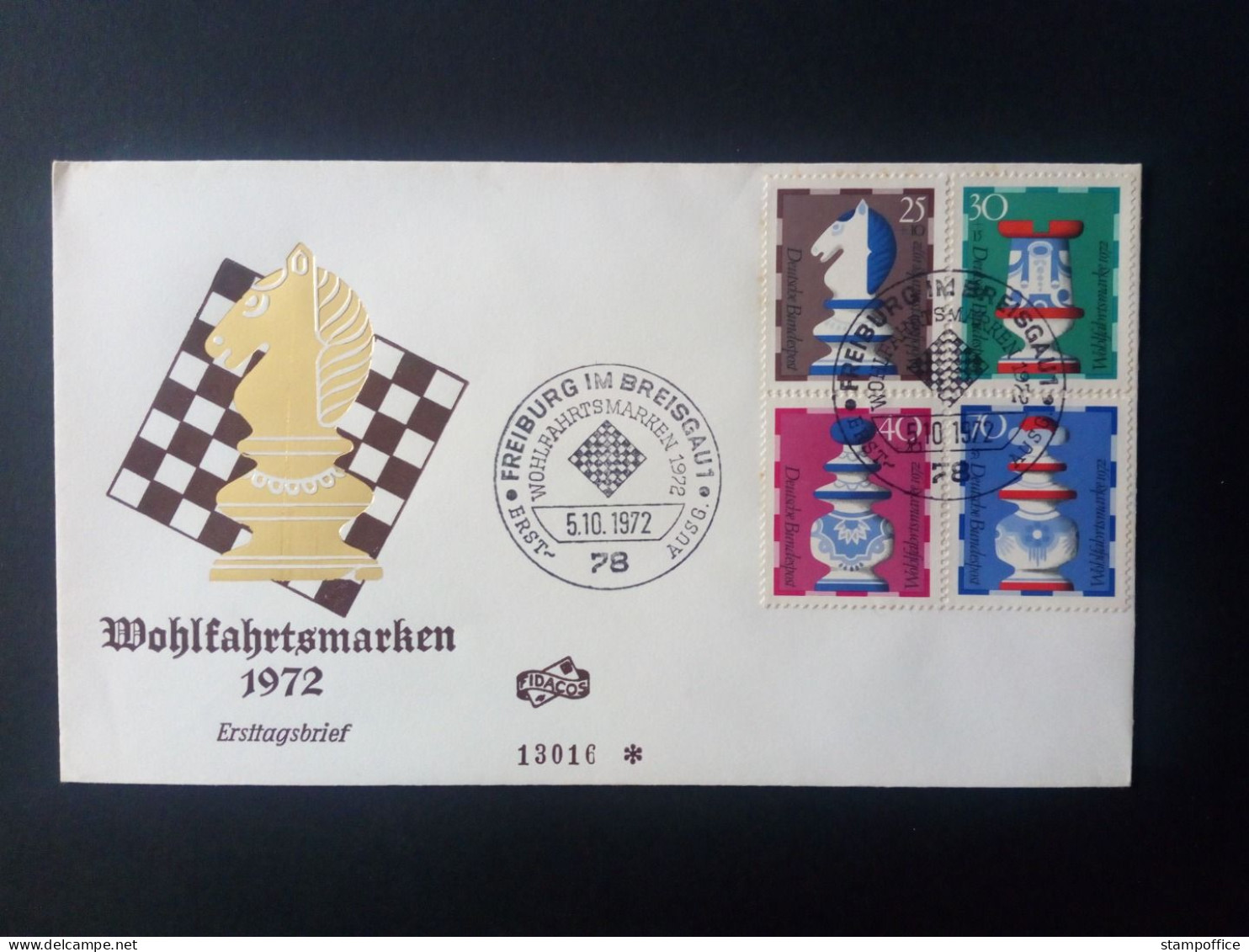 DEUTSCHLAND MI-NR. 742-745 FDC(FIDACOS) WOHLFAHRT 1972 SCHACHFIGUREN STEMPEL FREIBURG - Autres & Non Classés