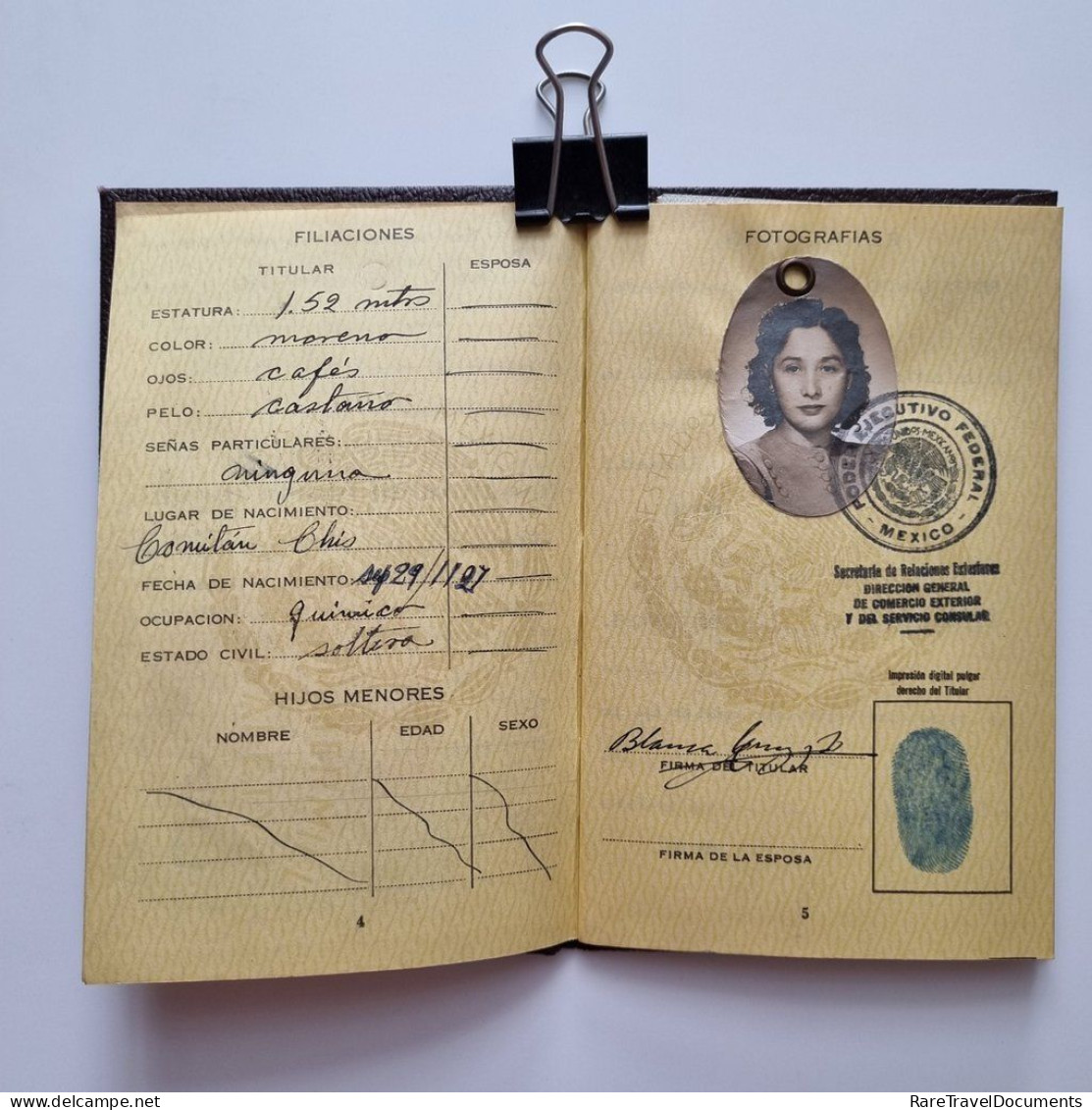 Fantastic MEXICO 1941 Passport Of A Beautiful Woman - Condition! - Free Shipping! - Historical Documents