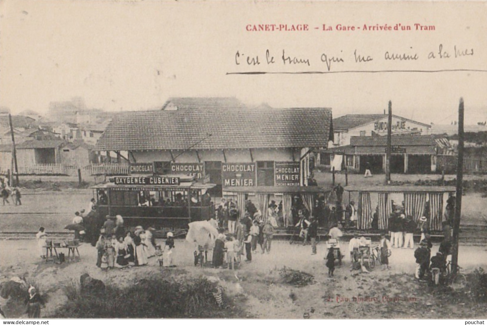 66) CANET PLAGE - LA GARE ARRIVEE D'UN TRAM + TAMPON HOPITAL MILITAIRE PERPIGNAN ANNEXE DU ST SACREMENT - ( 3 SCANS ) - Canet Plage