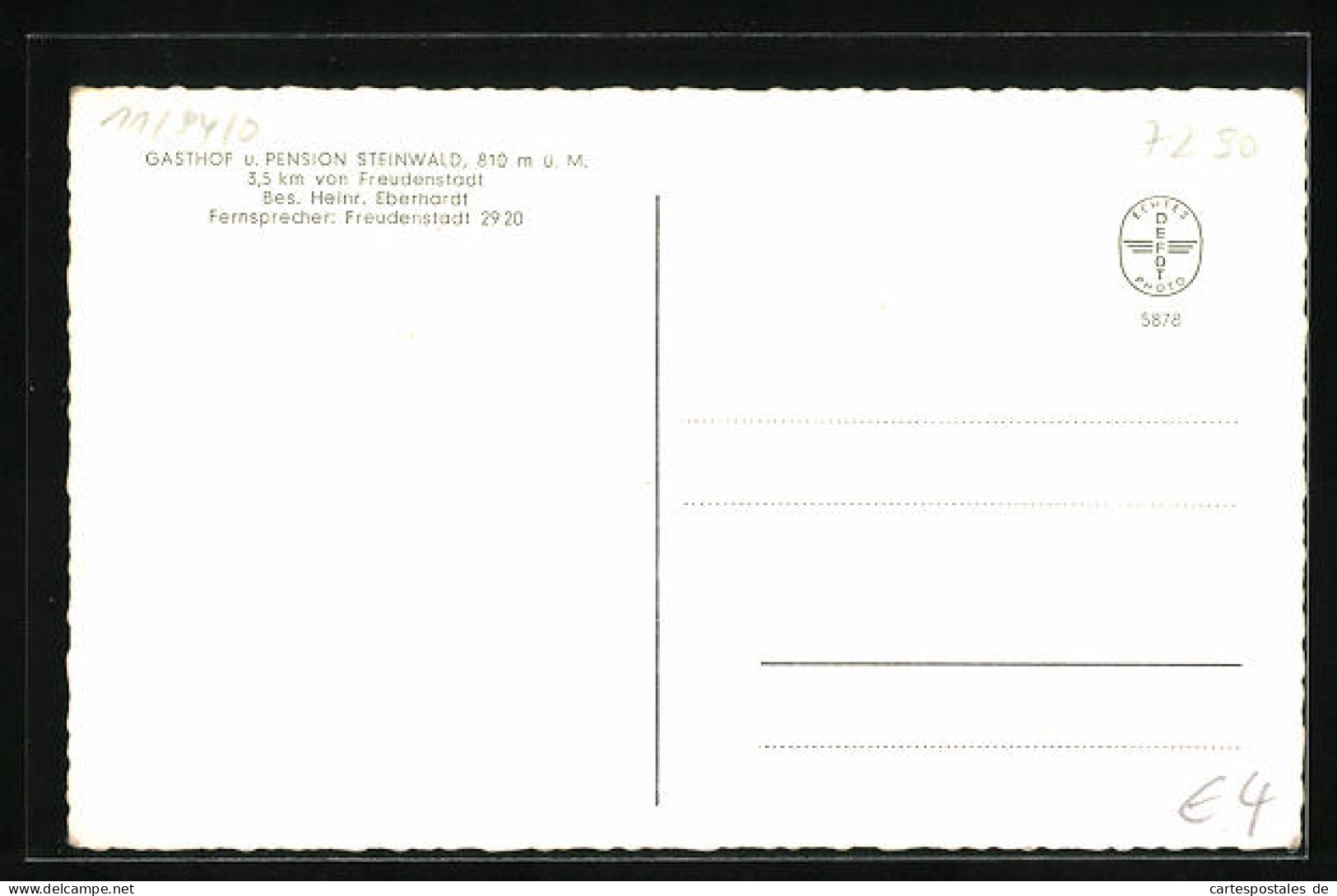 AK Freudenstadt / Schwarzwald, Gasthof Und Pension Steinwald  - Freudenstadt