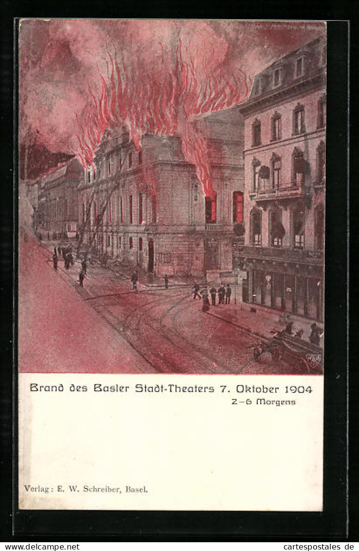 AK Basel, Brand Des Basler Stadt-Theaters 7. Oktober 1904  - Basilea